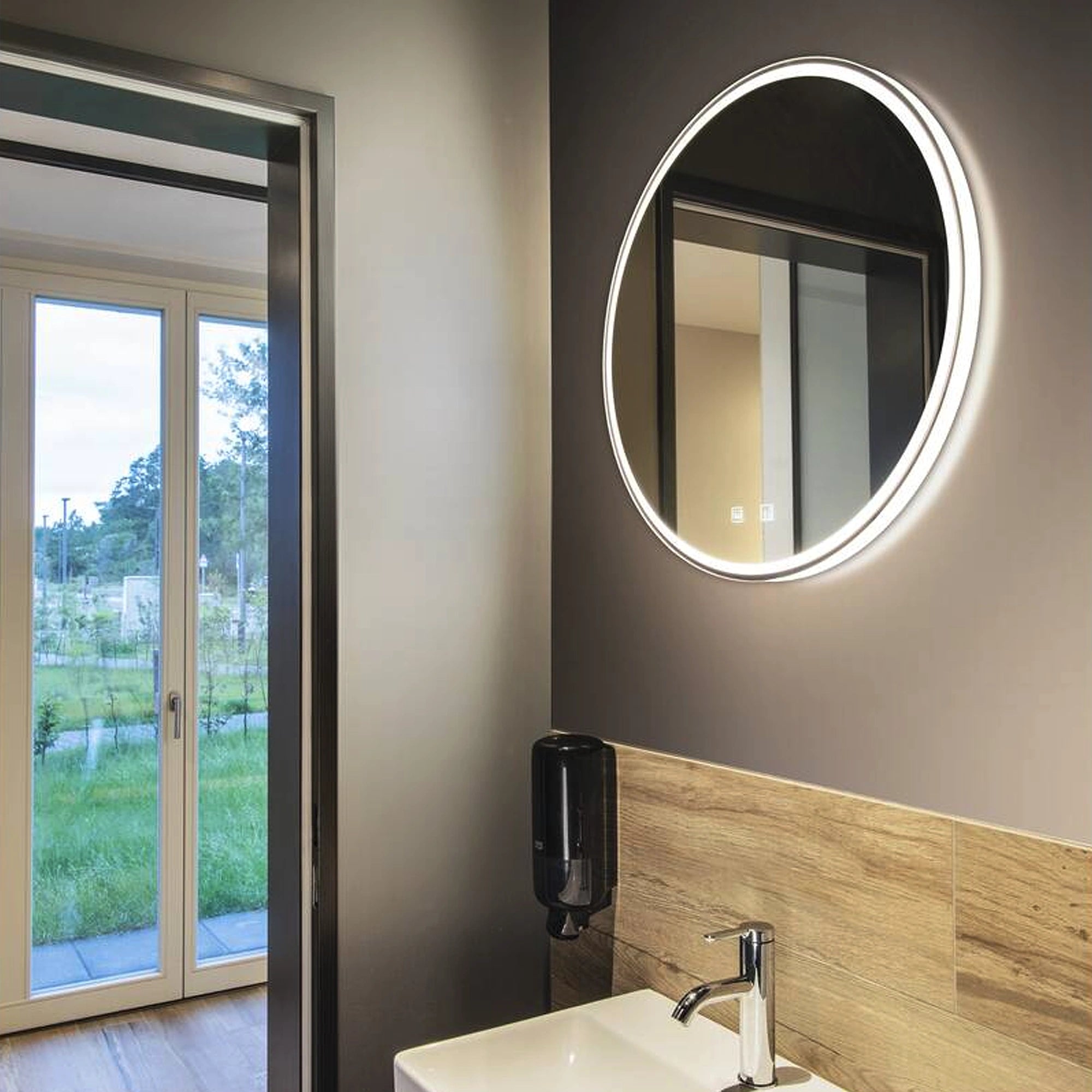 LED ogledalo TRUKKO, okruglo, prozirno/mliječno, 25W, CCT, IP44