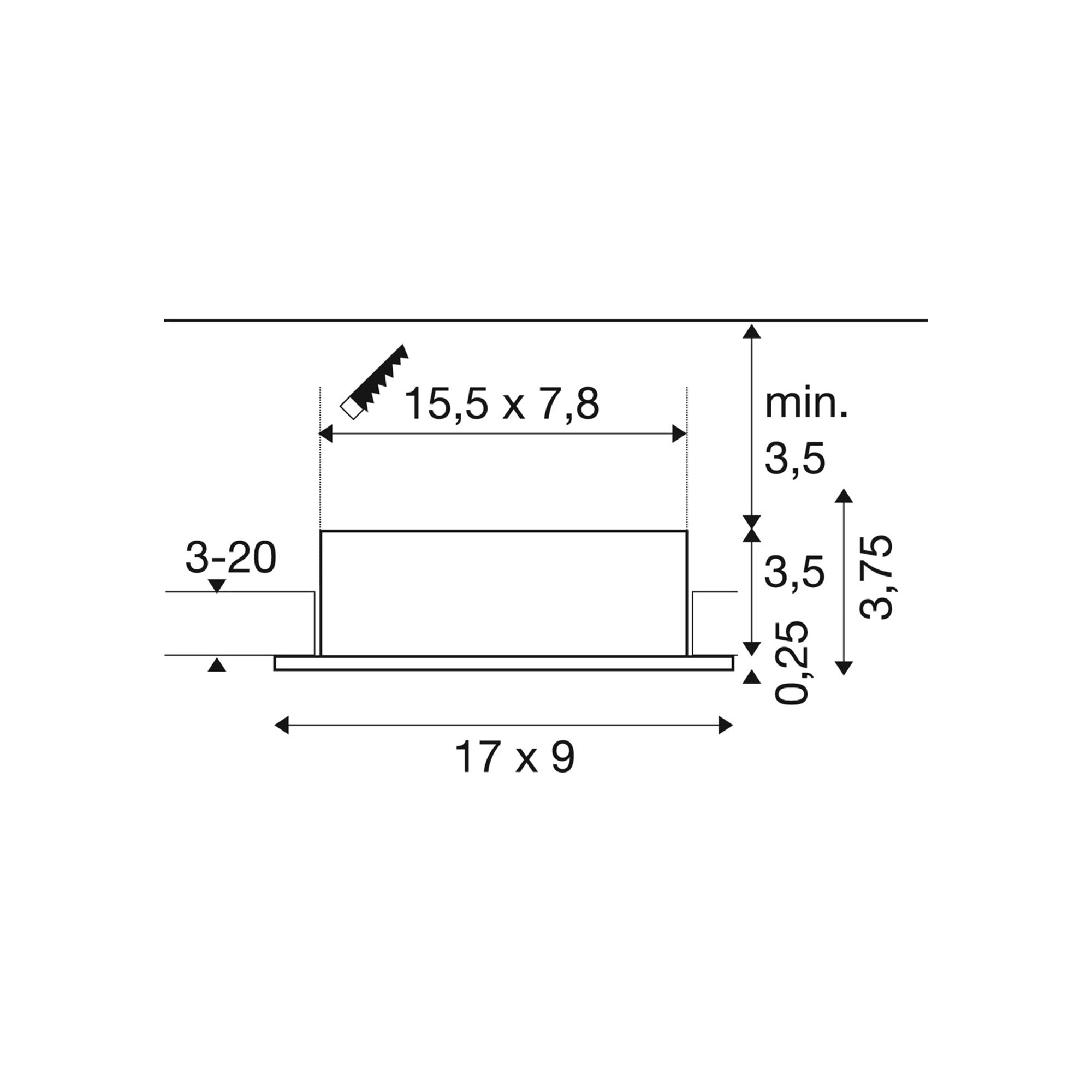 Ugradbena svjetiljka NEW TRIA 155, stropna, crna, 2xGU10, IP20