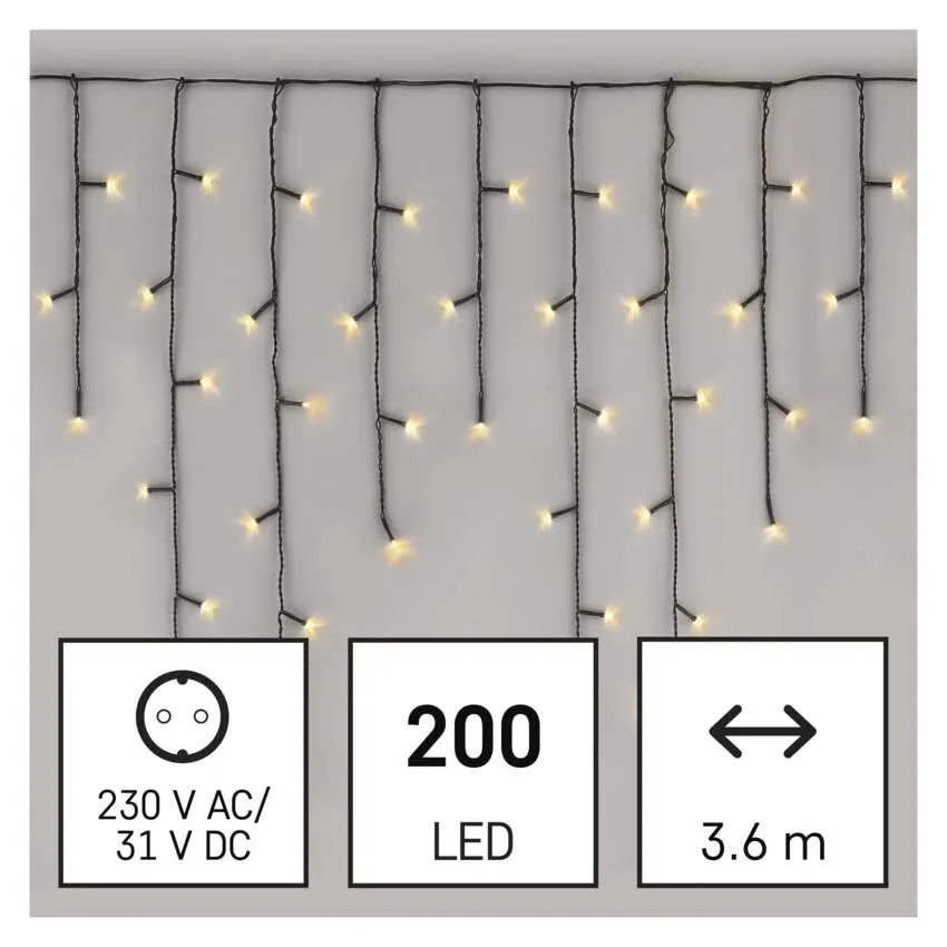 Božićne lampice, LED, ledenice, toplo bijela, 8 načina rada, IP44, 3.6m