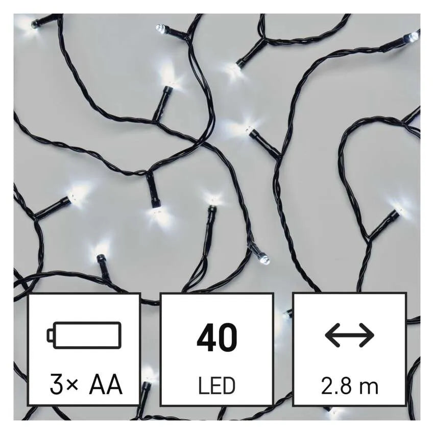 Božićne lampice, LED, hladno bijela, timer, 3xAA, IP44, 2.8m