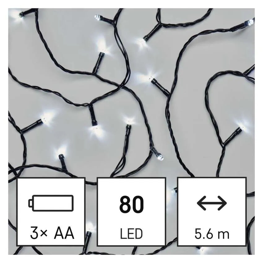 Božićne lampice, LED, hladno bijela, timer, 3xAA, IP44, 5.6m