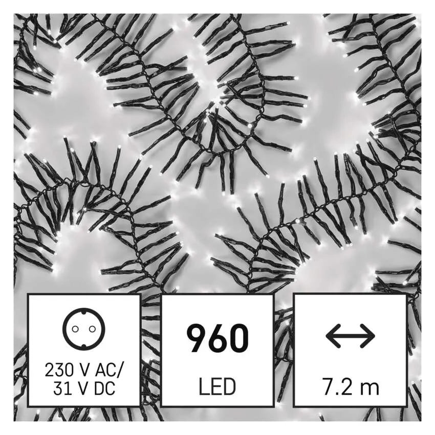 Božićne lampice, LED, jež, hladno bijela, 8 načina rada, timer, IP44, 7.2m