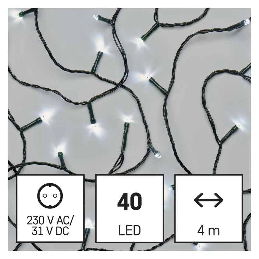 Božićne lampice, LED, hladno bijela, 8 načina rada, timer, IP44, 4m