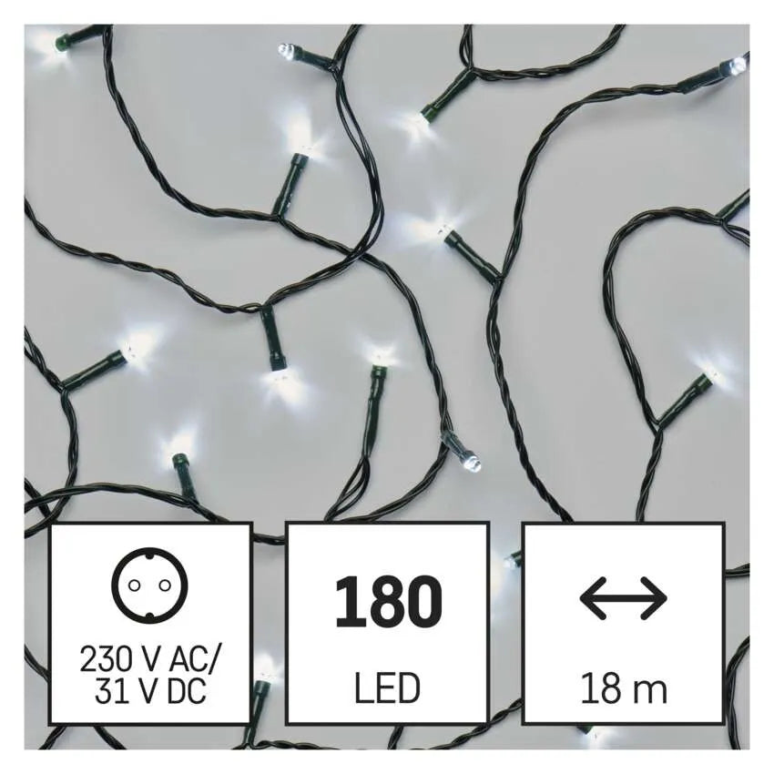 Božićne lampice, LED, hladno bijela, 8 načina rada, timer, IP44, 18m