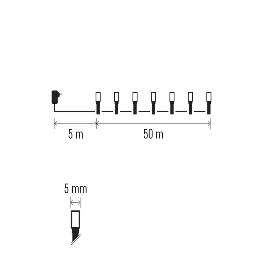 Božićne lampice, LED, hladno bijela, 8 načina rada, timer, IP44, 50m