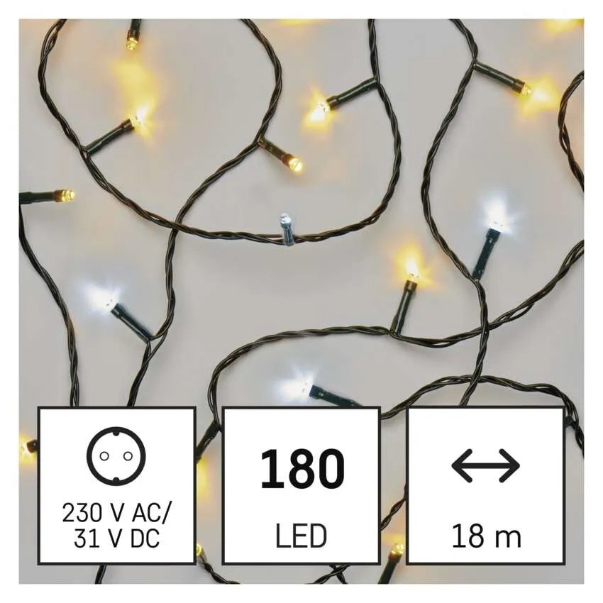 Božićne lampice, LED, toplo/hladno bijela, timer, IP44, 18m
