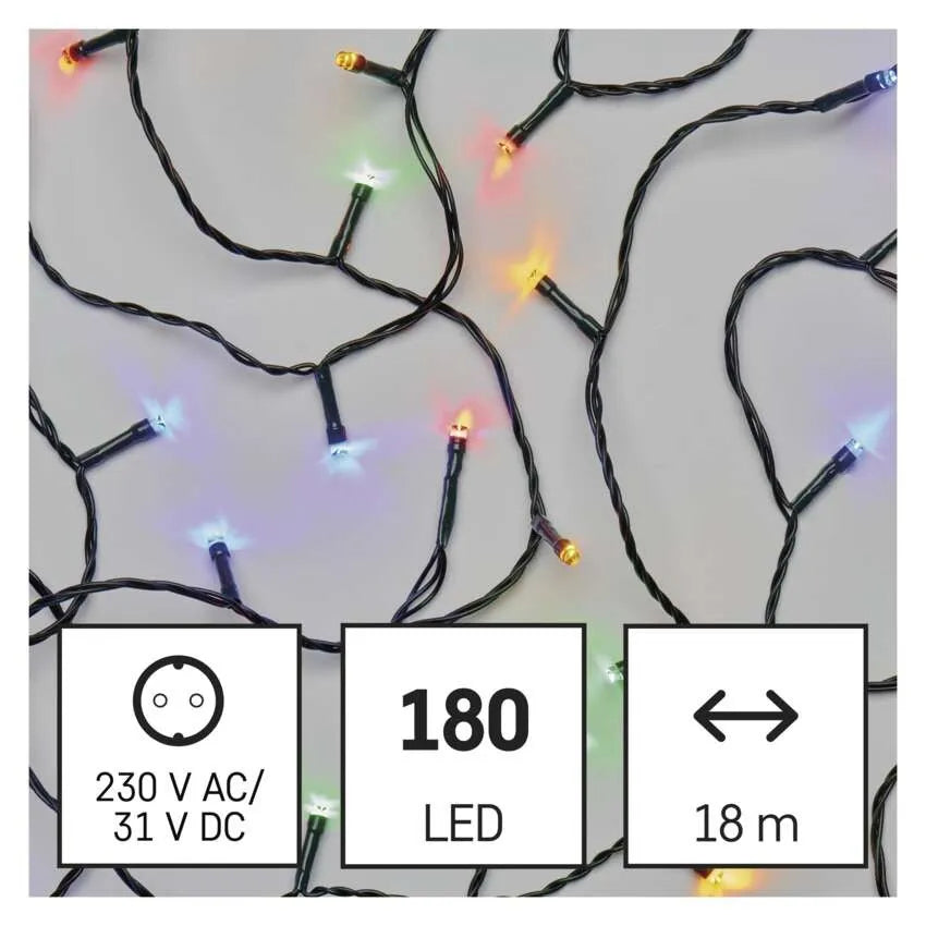 Božićne lampice, LED, višebojne, 8 načina rada, timer, IP44, 18m
