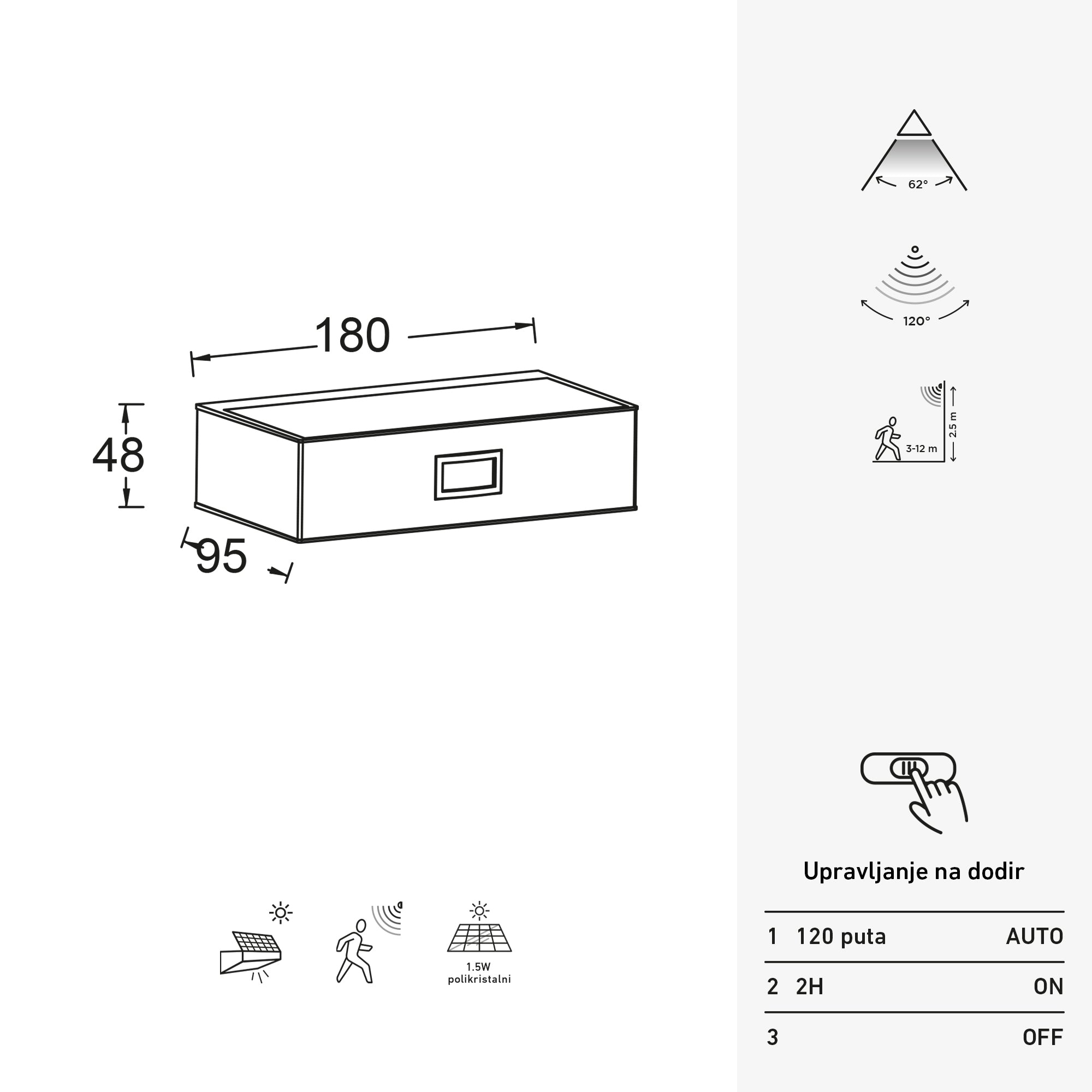 BRICK LED solarna zidna svjetiljka 2W 4000K