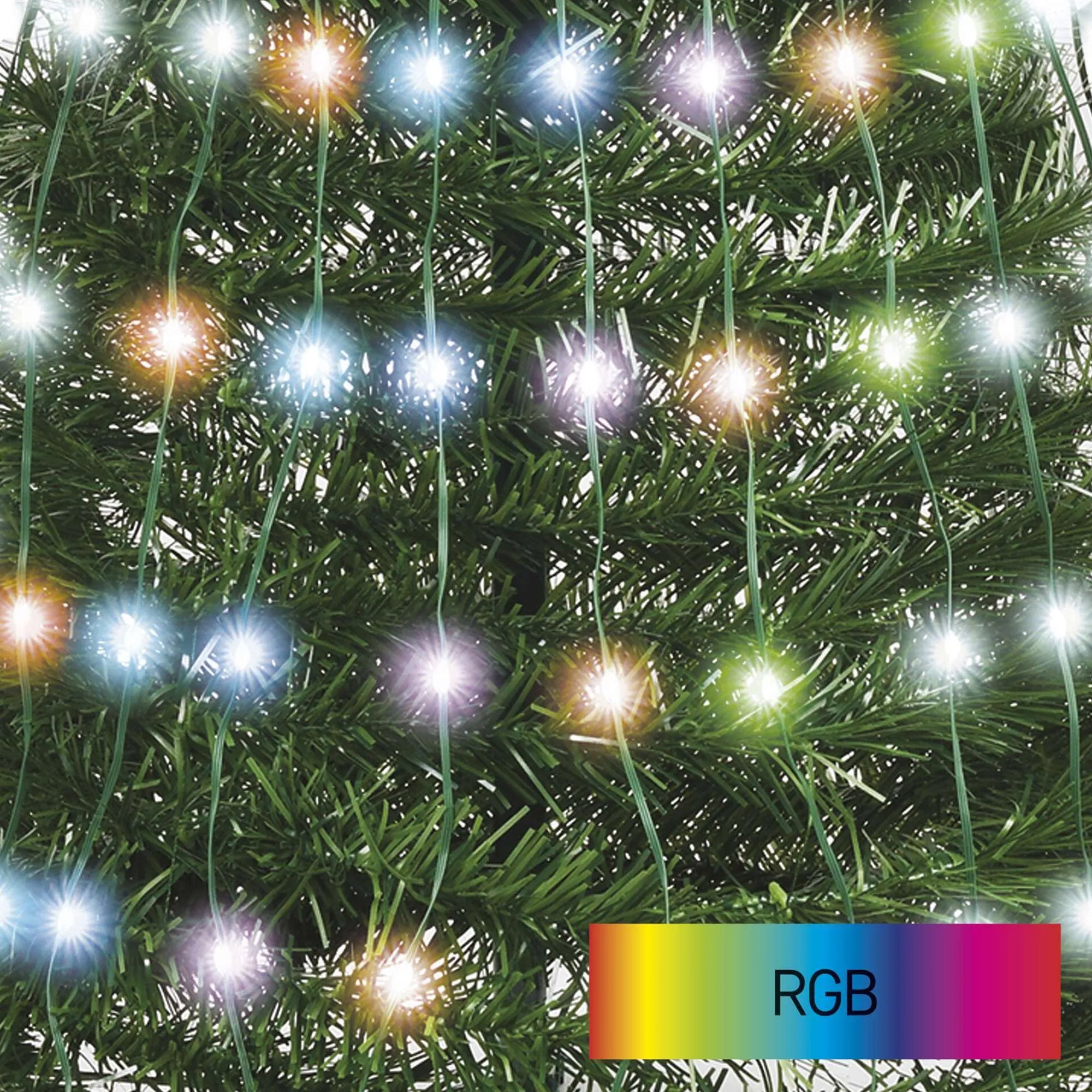 Christmas tree with LED Christmas lights and star, indoor, RGB, remote, timer, 1.5m
