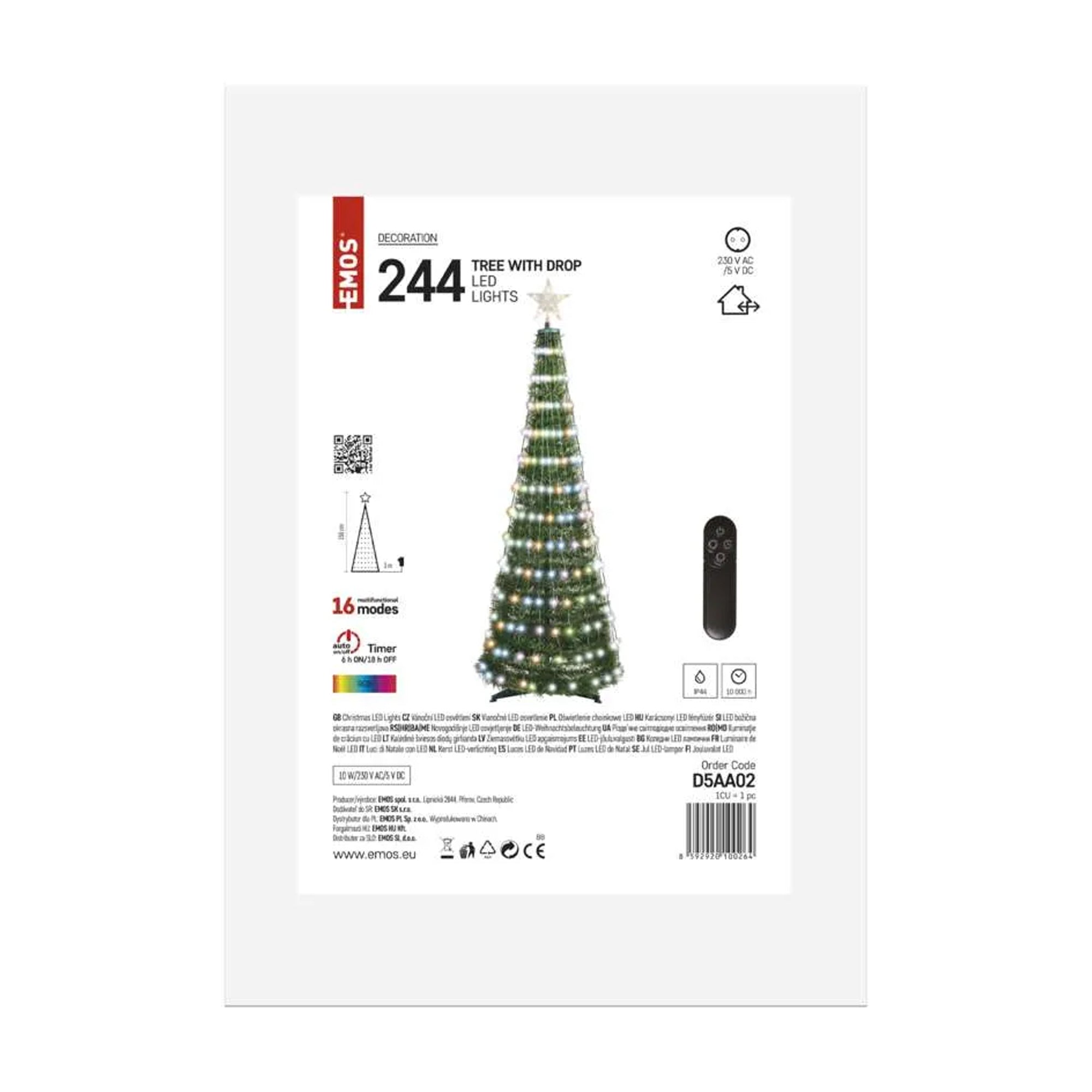 Christmas tree with LED Christmas lights and star, indoor, RGB, remote, timer, 1.5m