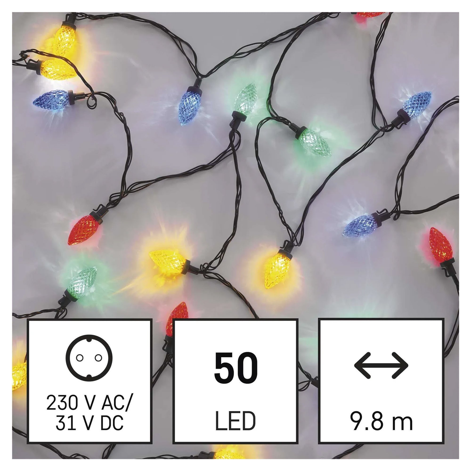 LED Christmas lights, cones, indoor and outdoor, multi-colored, 8 modes, 9.8m