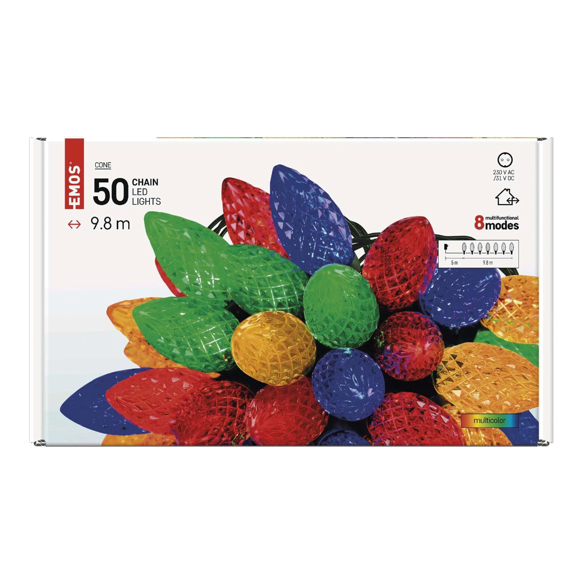 LED Christmas lights, cones, indoor and outdoor, multi-colored, 8 modes, 9.8m