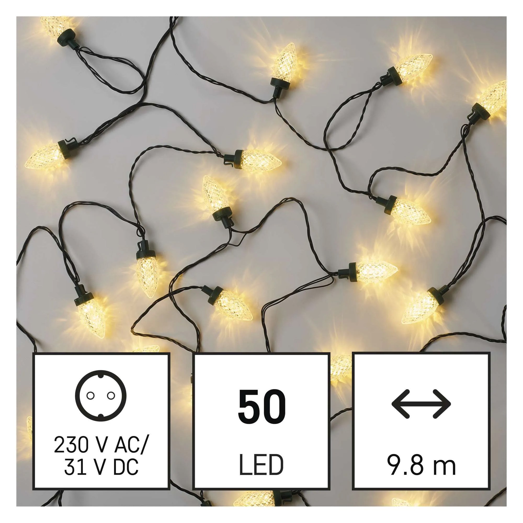 LED Christmas lights, cones, indoor and outdoor, warm white, 8 modes, 9.8m