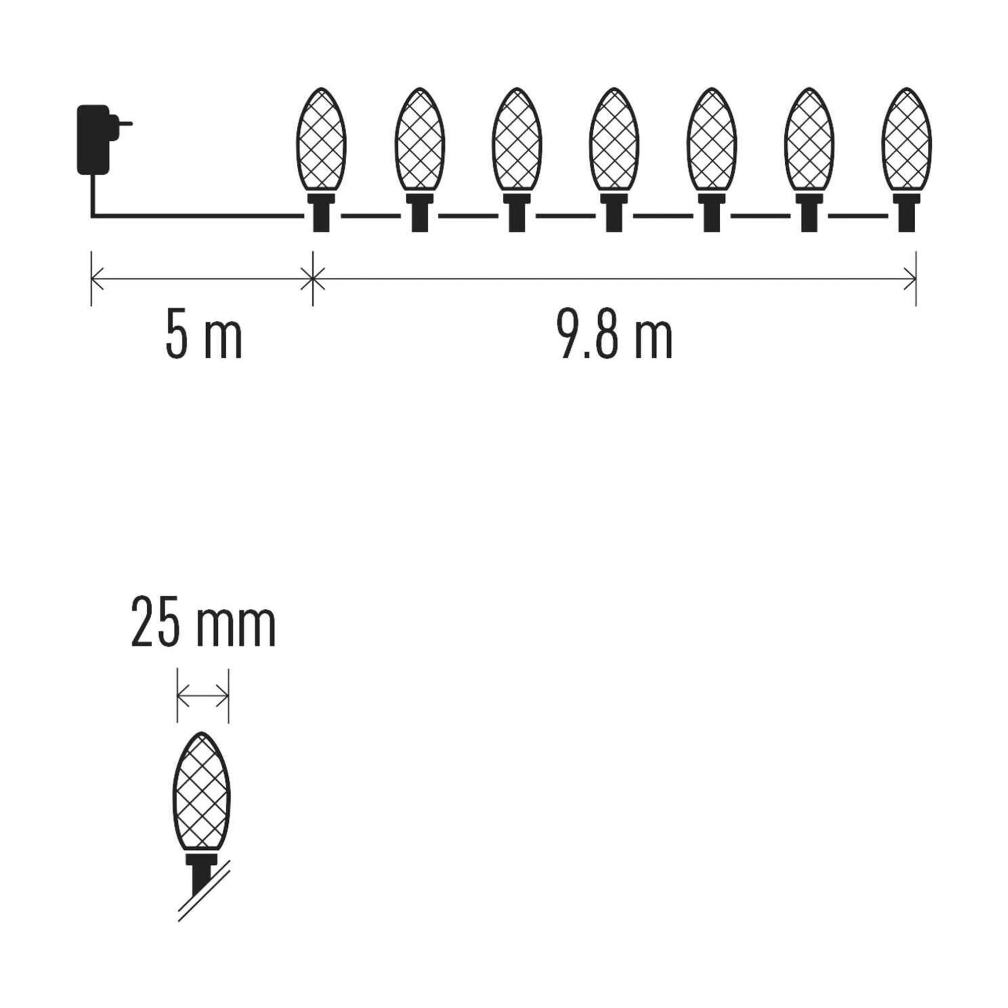 LED Christmas lights, cones, indoor and outdoor, warm white, 8 modes, 9.8m