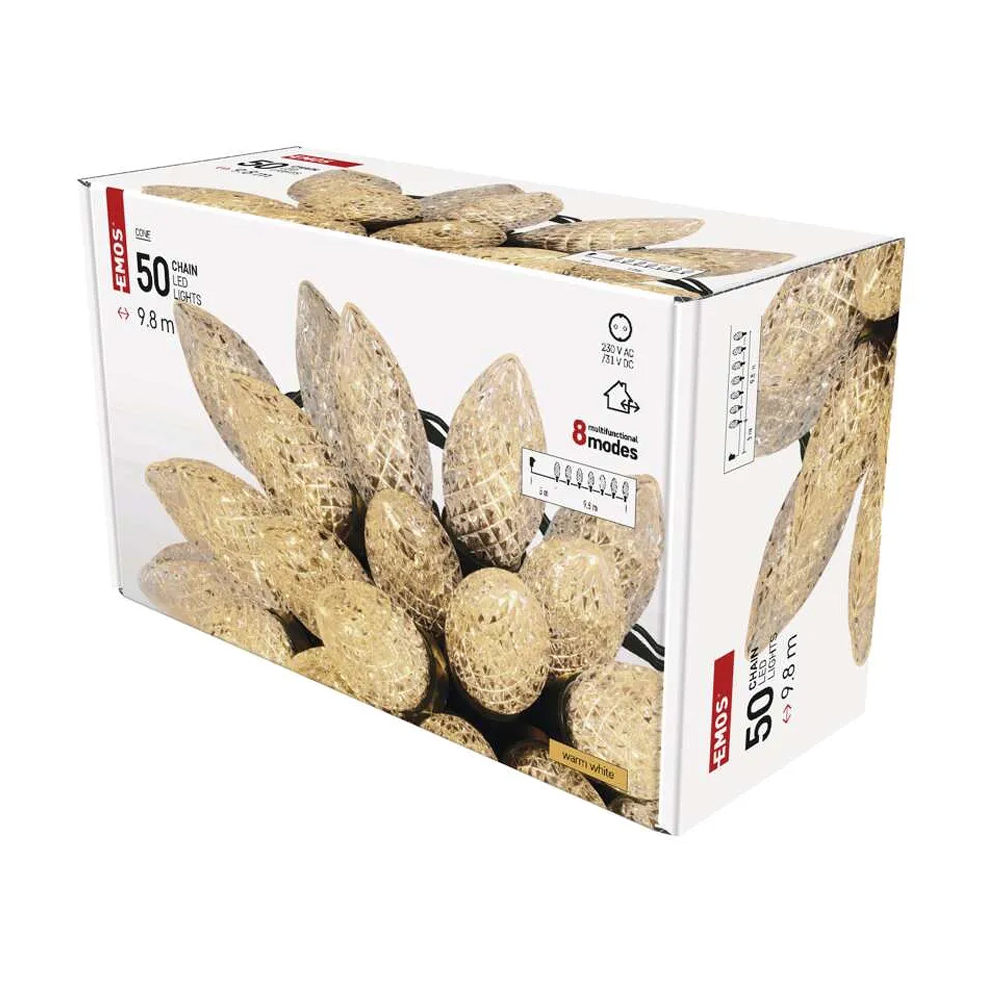 LED Christmas lights, cones, indoor and outdoor, warm white, 8 modes, 9.8m