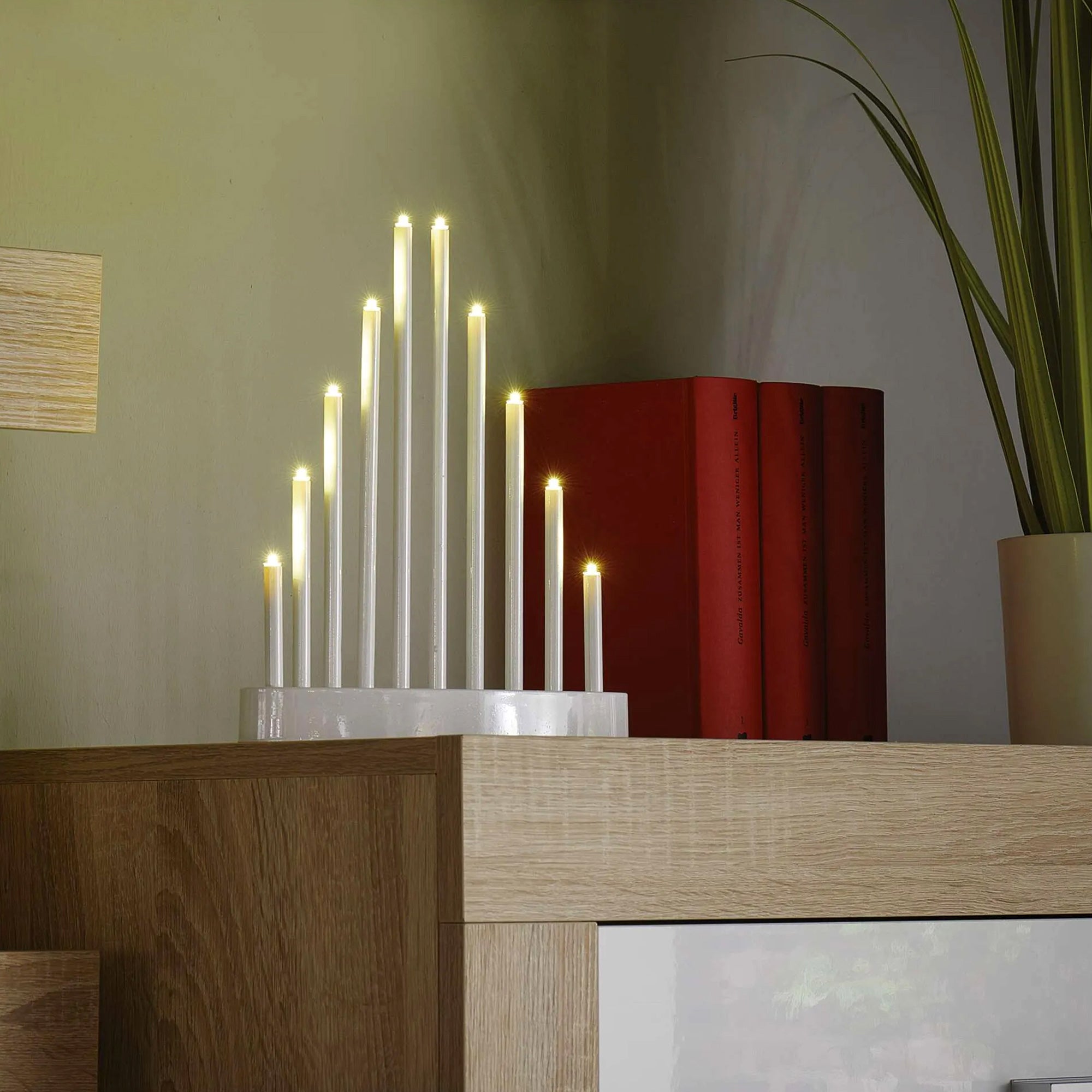 LED Christmas candle holder, indoor, white, warm white, timer, 3xAA