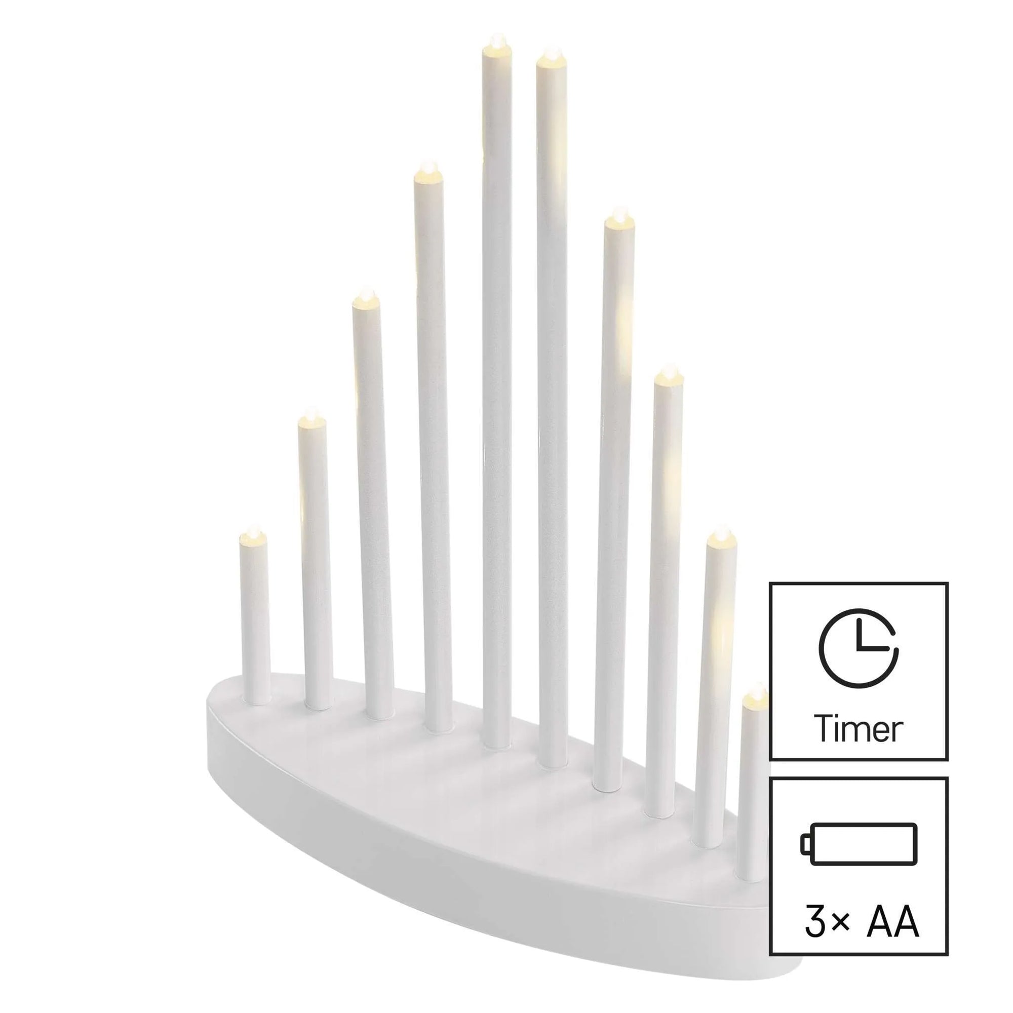 LED Christmas candle holder, indoor, white, warm white, timer, 3xAA