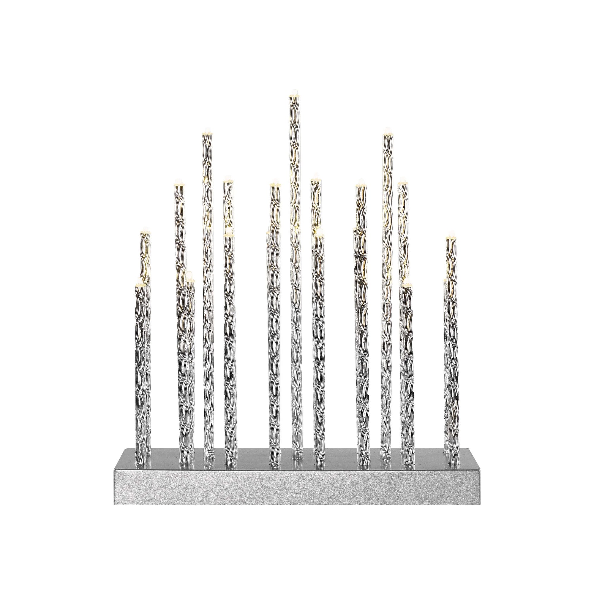 LED Christmas candle holder, indoor, silver, warm white, timer, 3xAA