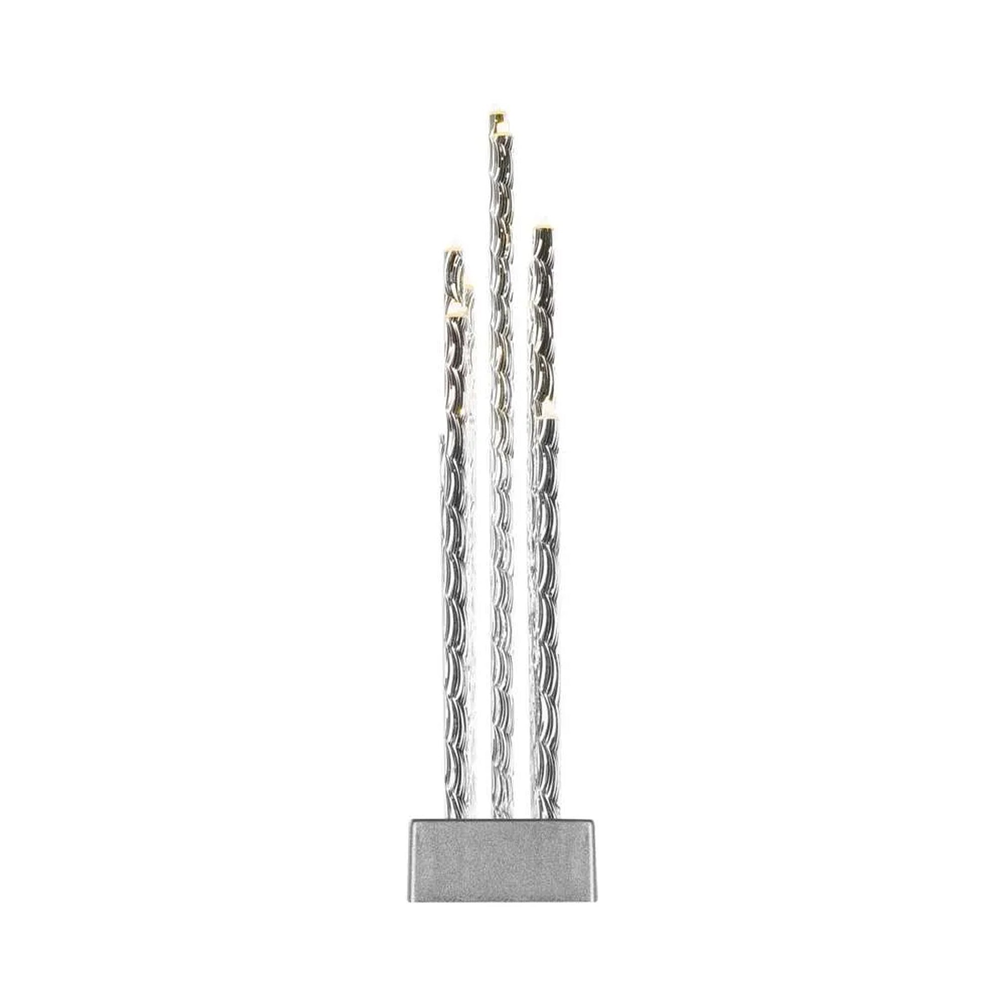 LED Christmas candle holder, indoor, silver, warm white, timer, 3xAA
