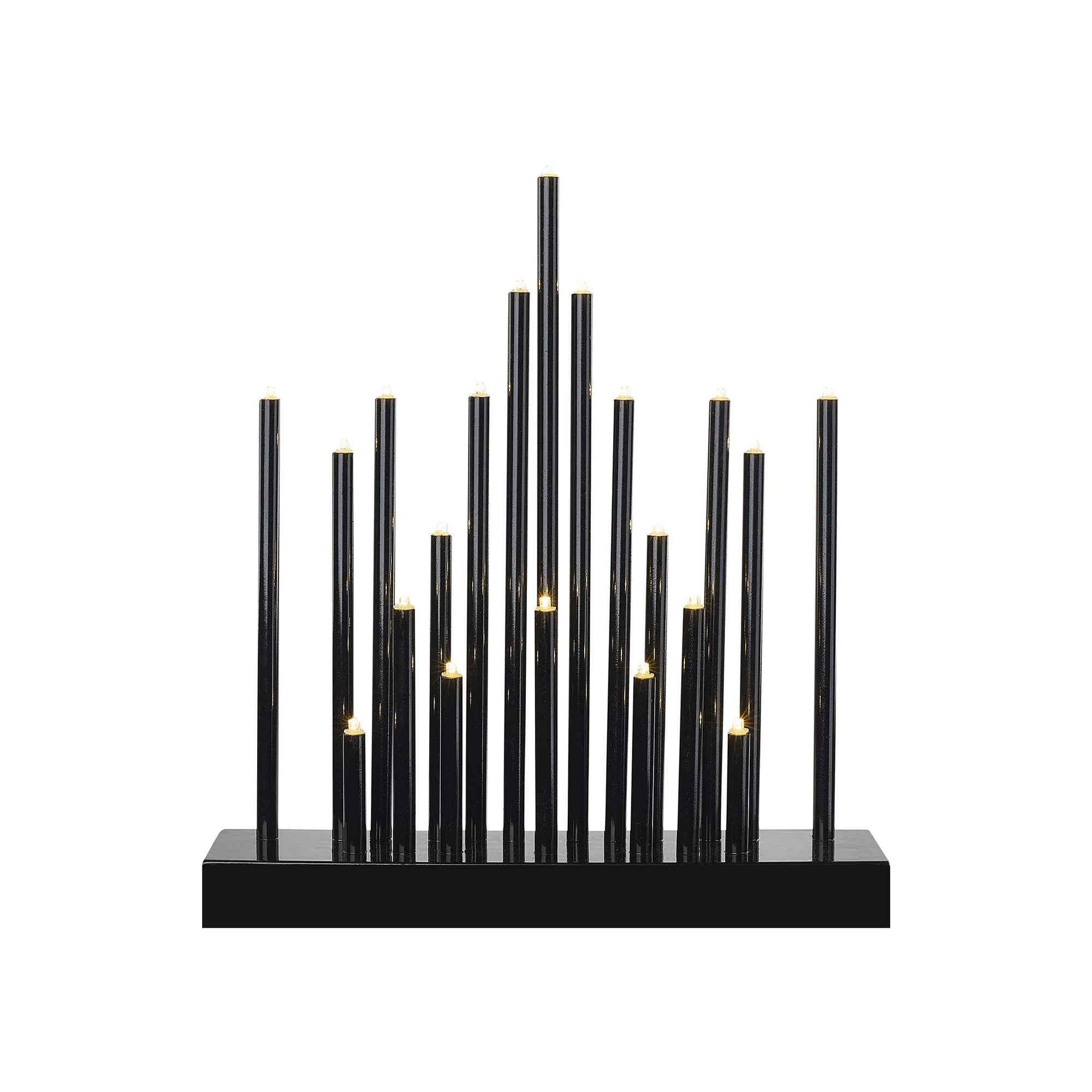 LED Christmas candle holder, indoor, black, warm white, timer, 3xAA