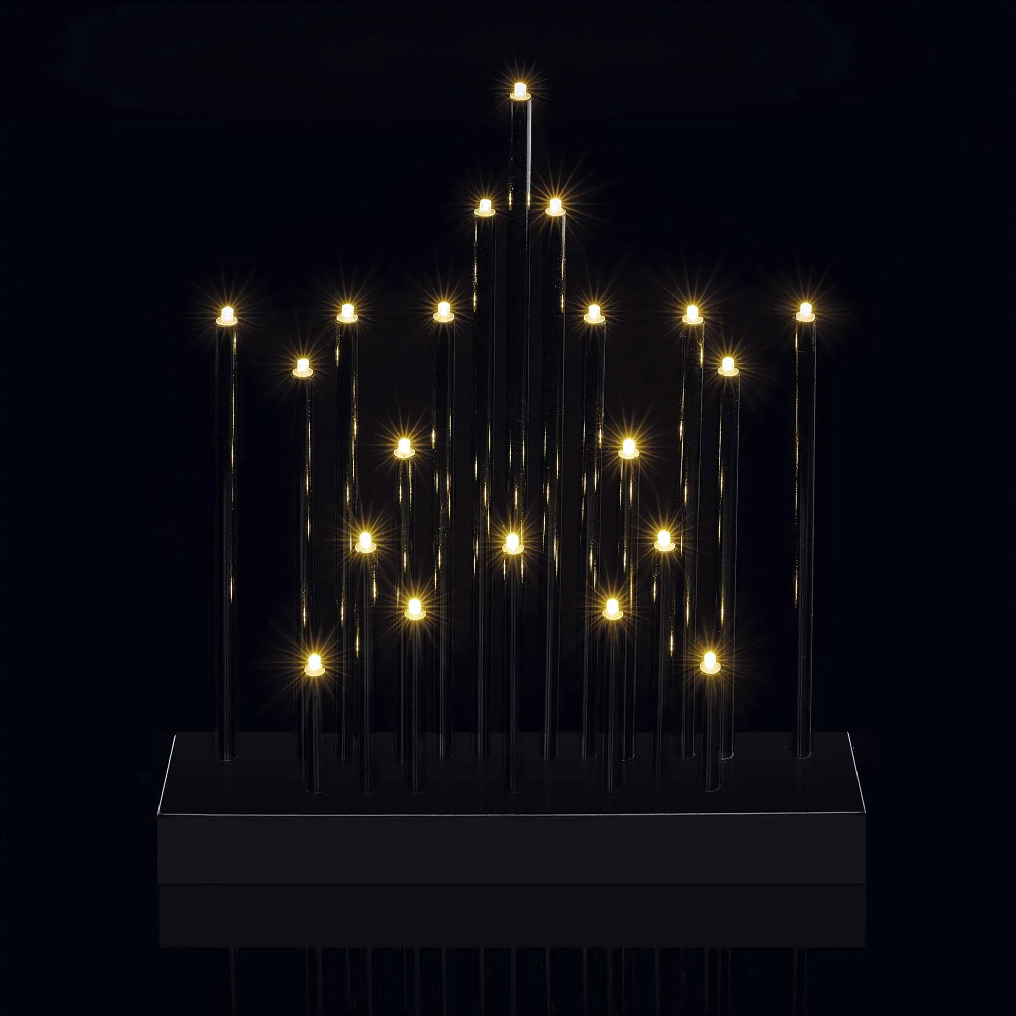 LED Christmas candle holder, indoor, black, warm white, timer, 3xAA