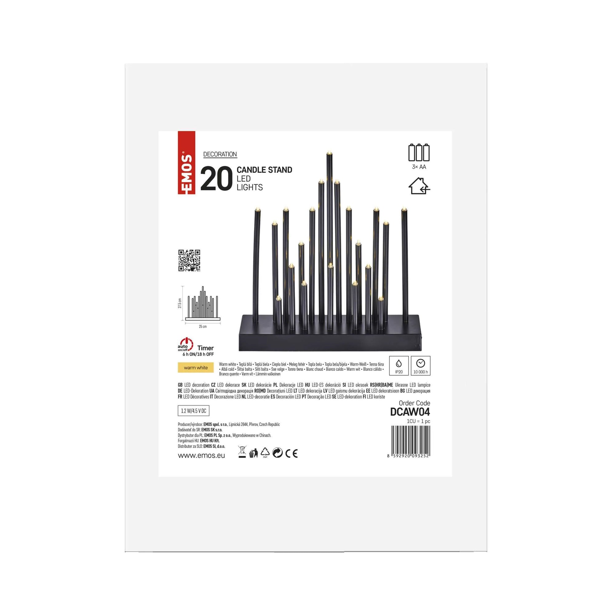 LED Christmas candle holder, indoor, black, warm white, timer, 3xAA