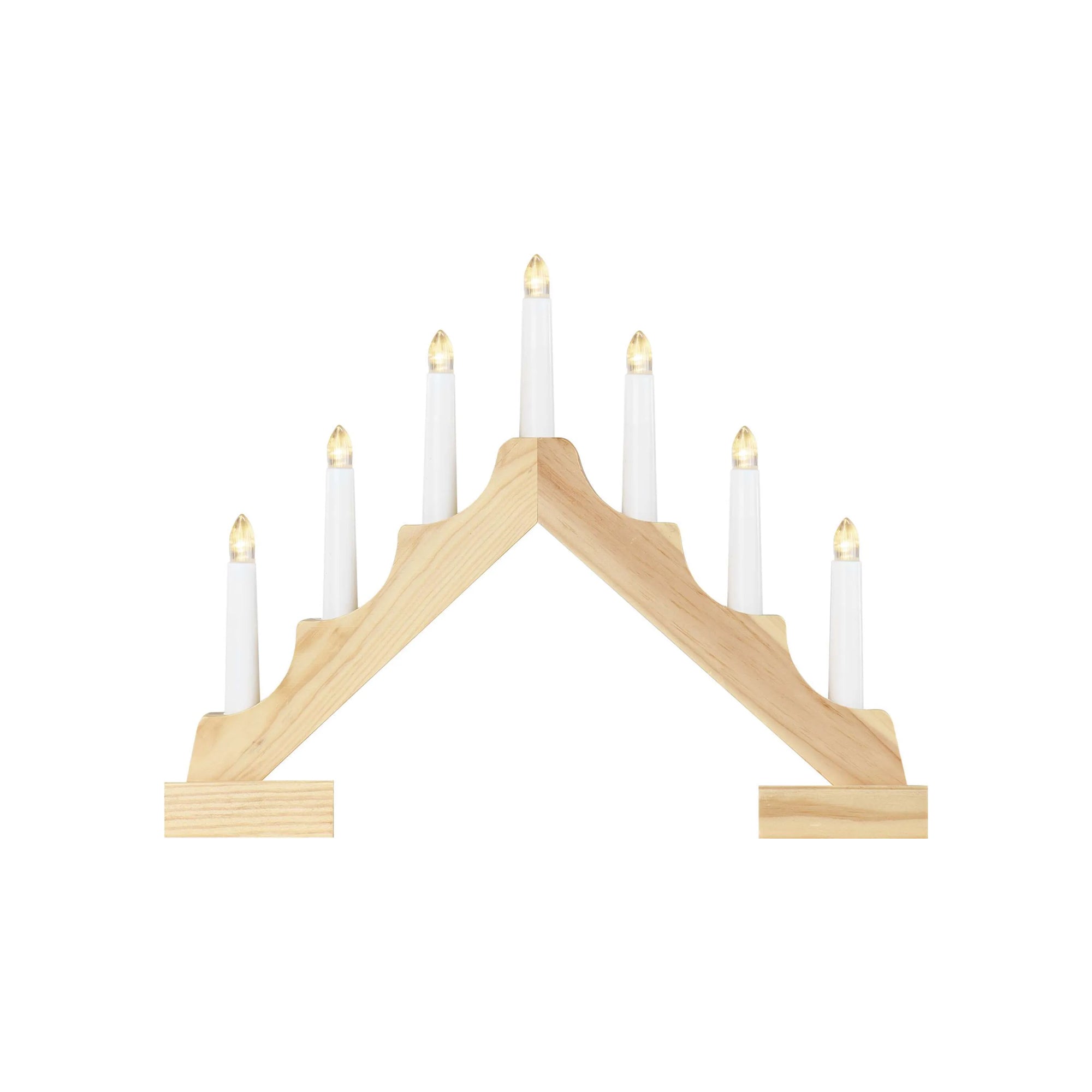 LED Christmas candle holder, indoor, wooden, warm white, timer, 2xAA