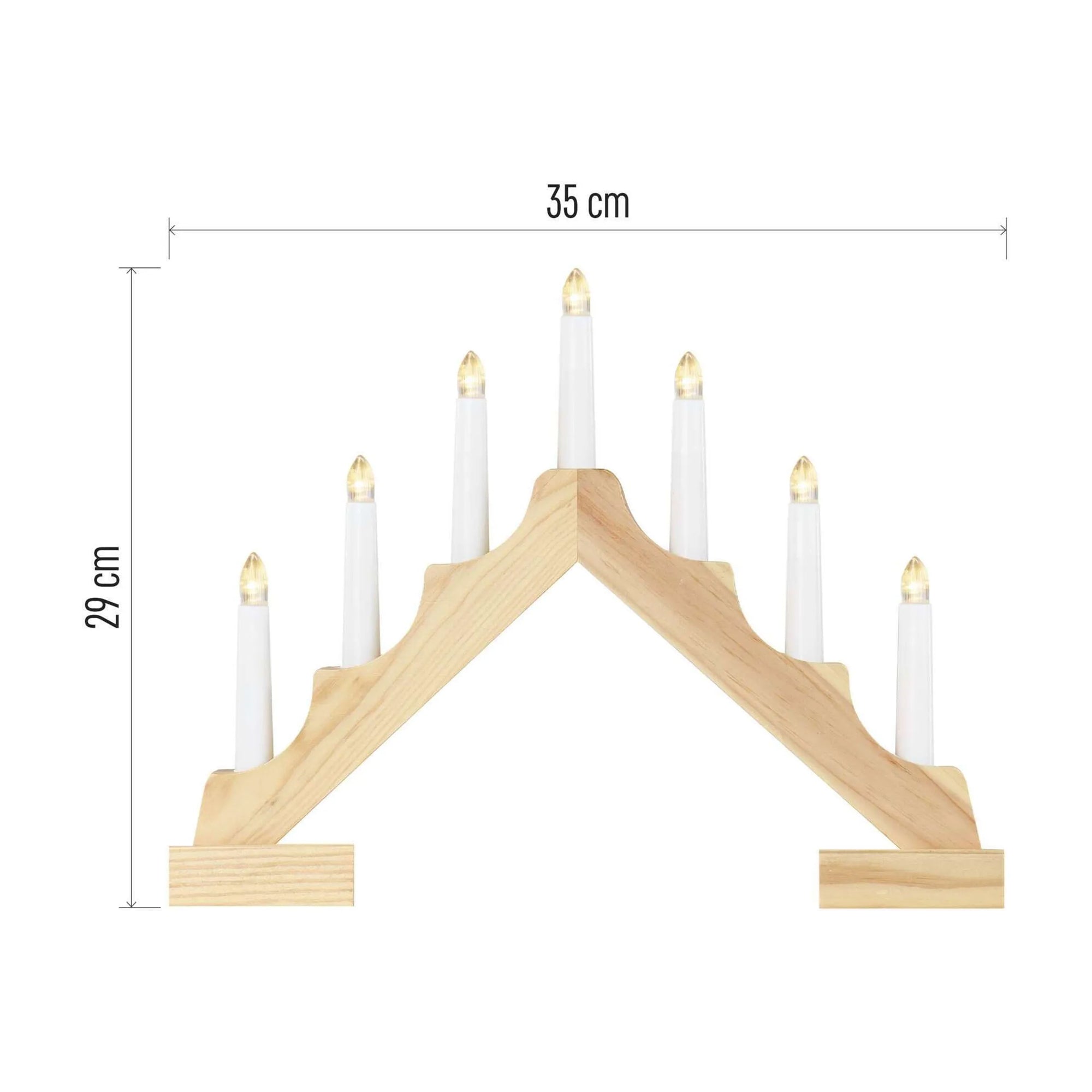 LED Christmas candle holder, indoor, wooden, warm white, timer, 2xAA