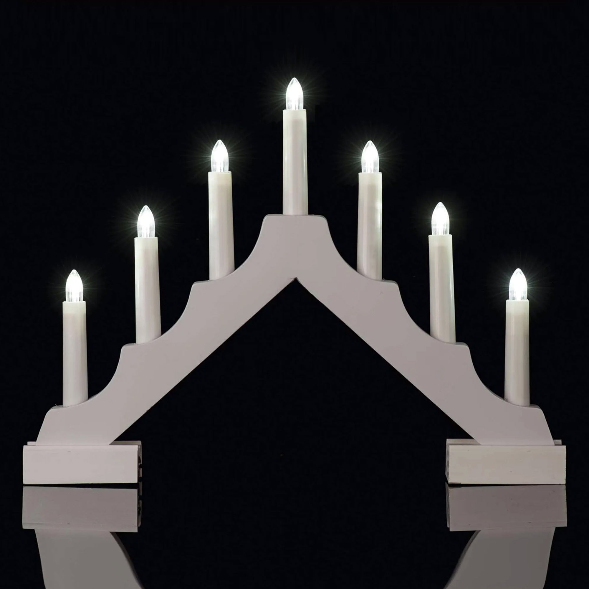 LED Christmas candle holder, indoor, wooden, white, warm white, timer, 2xAA