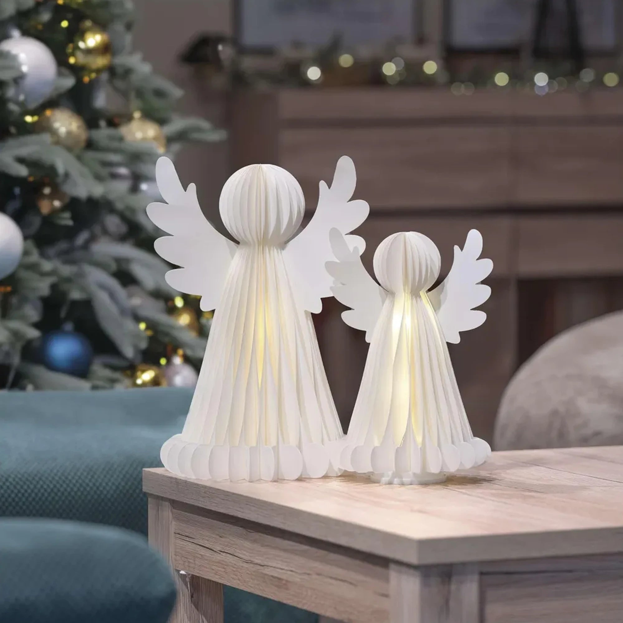 Anđeli od papira, s postoljem, LED, IP20, 28/38cm