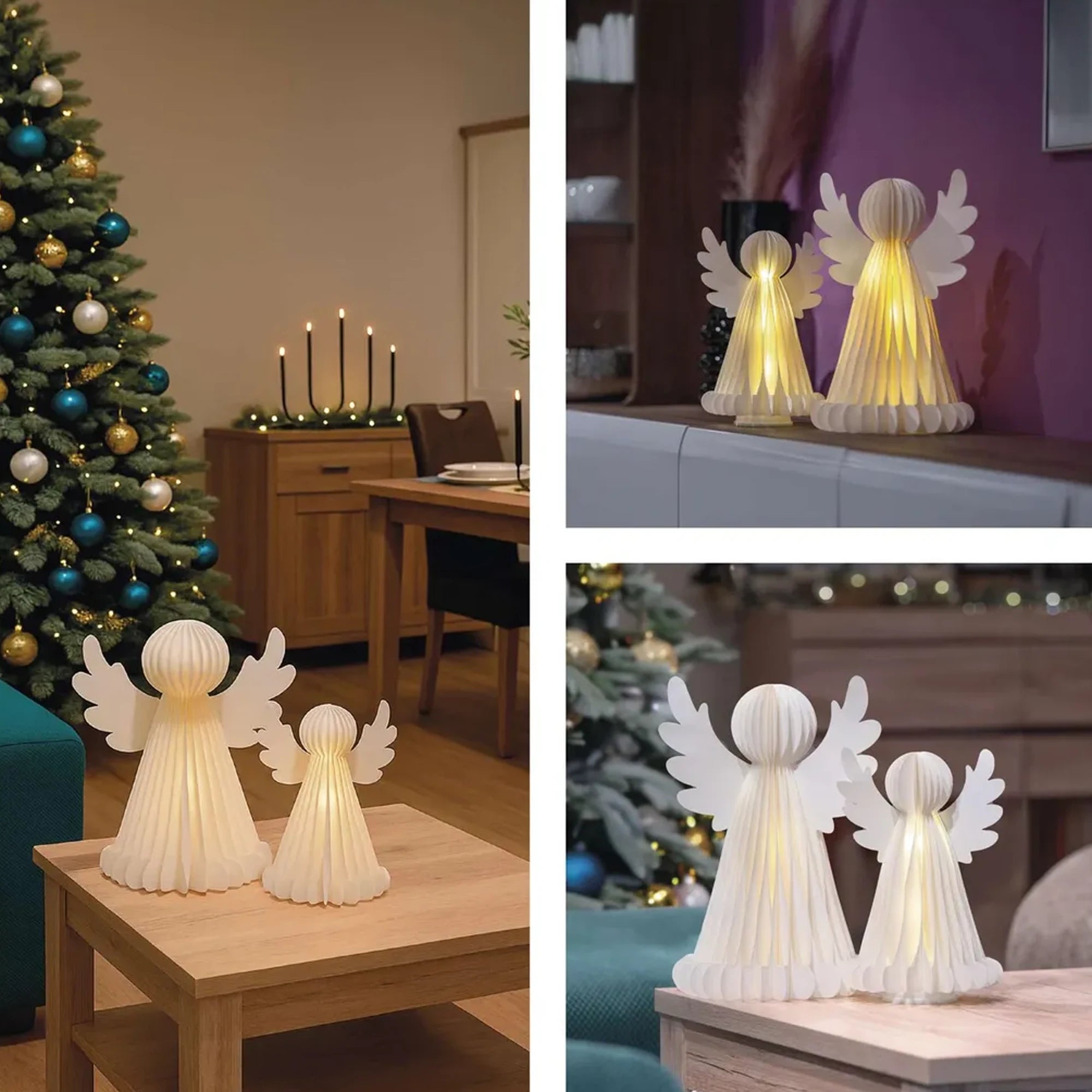 Anđeli od papira, s postoljem, LED, IP20, 28/38cm