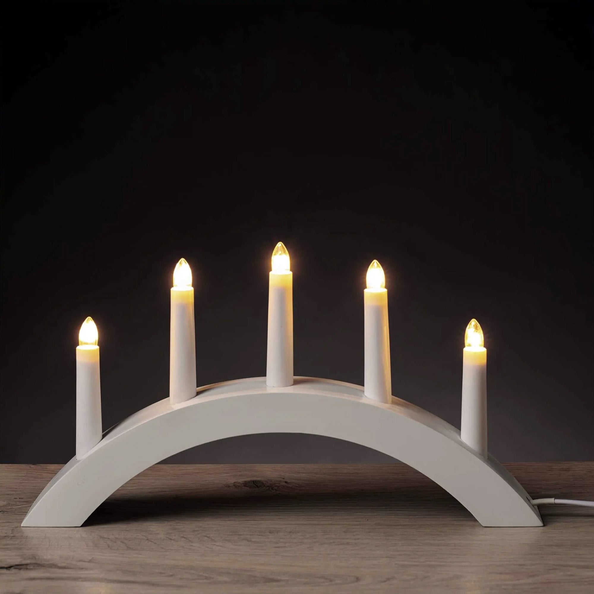 Božićni svijećnjak, drveni, bijeli, 5xE10, toplo bijela, IP20, 20cm