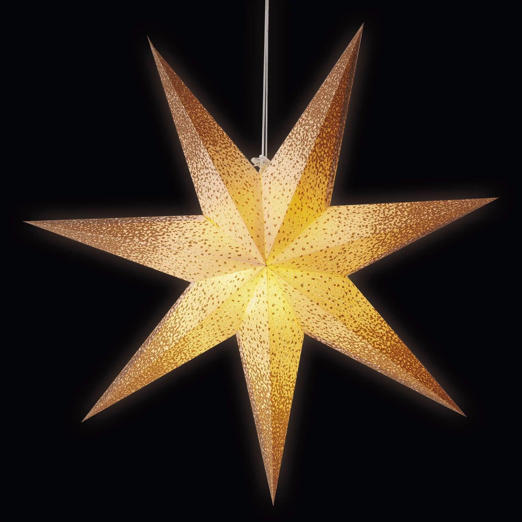 Paper Christmas star, 1xE14, indoor, gold glitter, hanging, 60cm