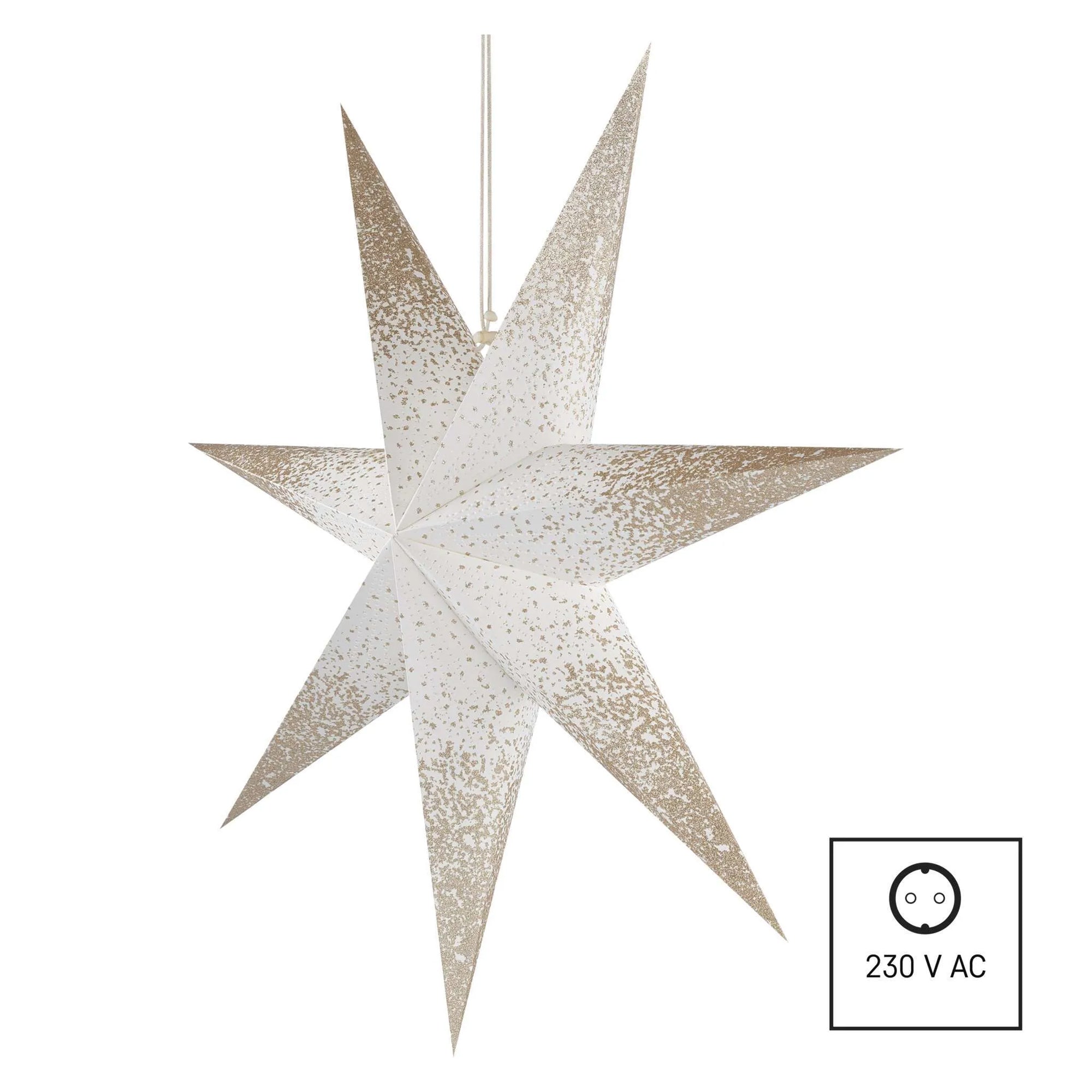 Paper Christmas star, 1xE14, indoor, gold glitter, hanging, 60cm
