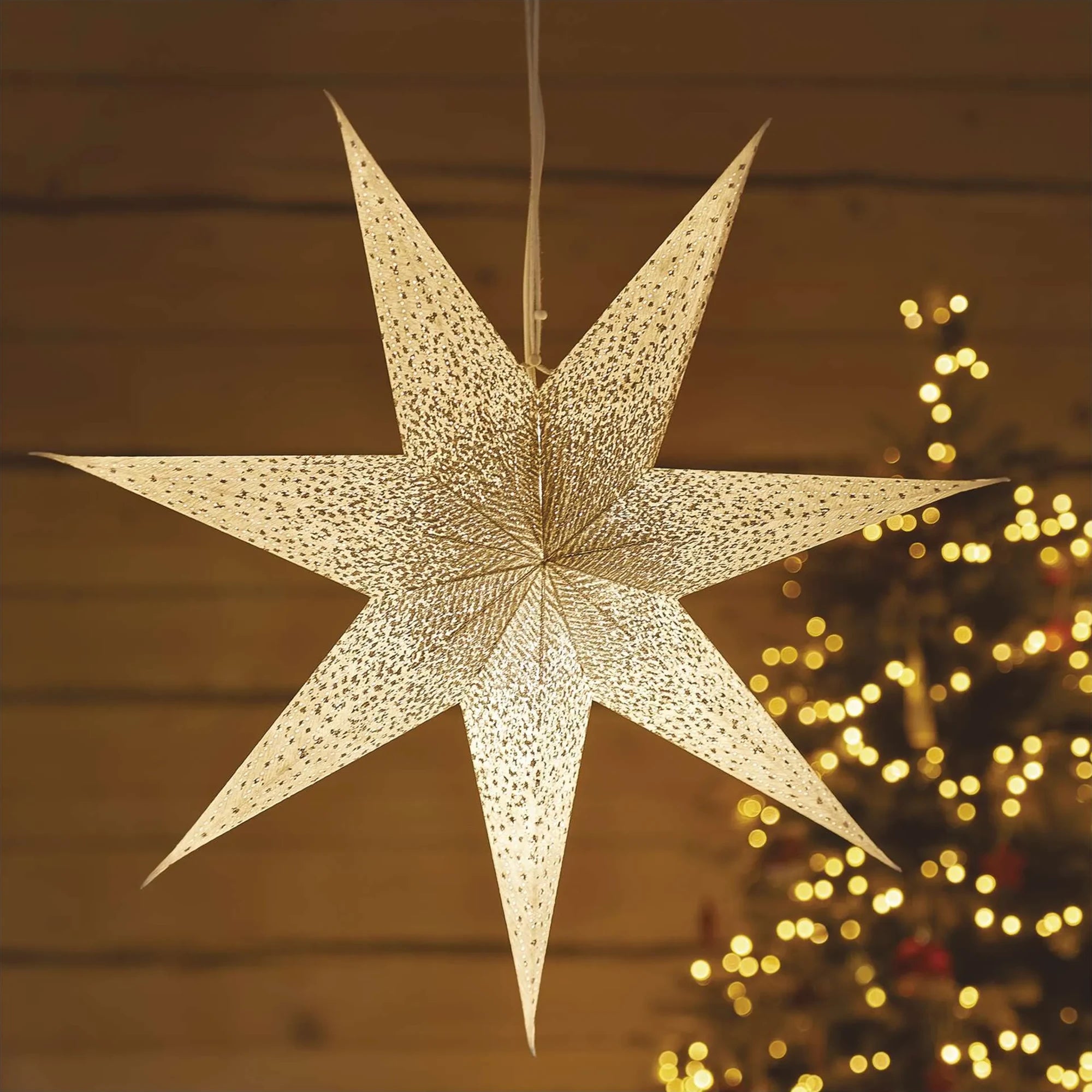 Božićna zvijezda od papira, srebrne šljokice, viseća, 1xE14, IP20, 60cm