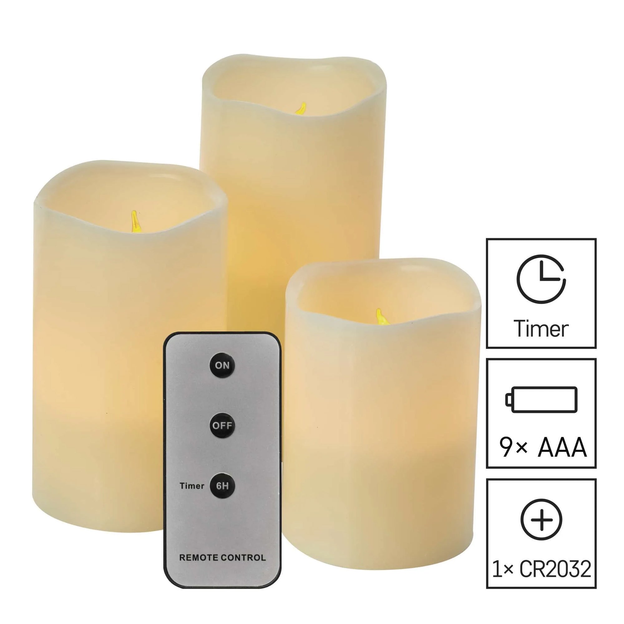 Voštane svijeće, s daljinskim, 3 komada, LED, 3xAAA, IP20