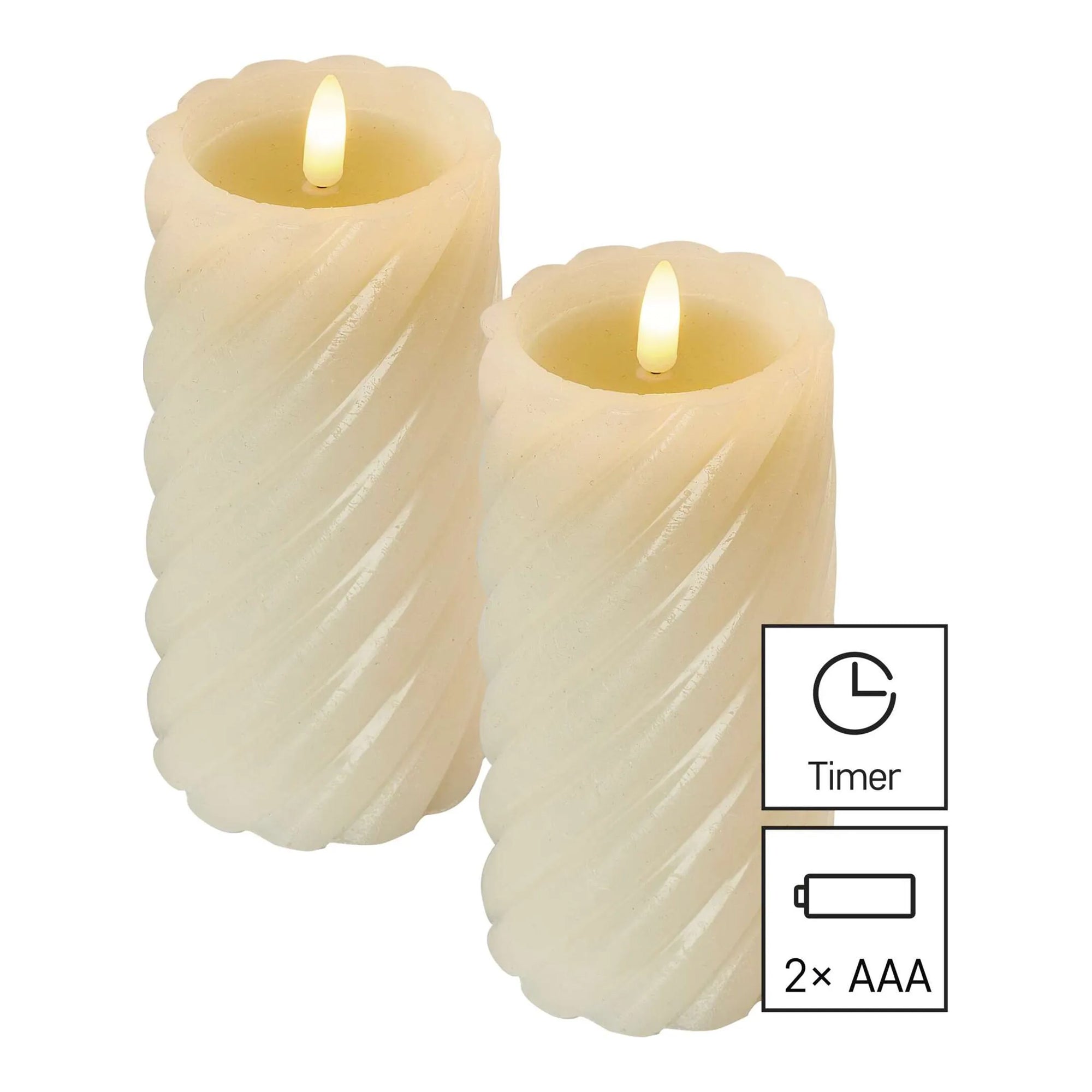 LED decoration, wax candle, 2 pcs, indoor, warm white, timer, 2xAAA