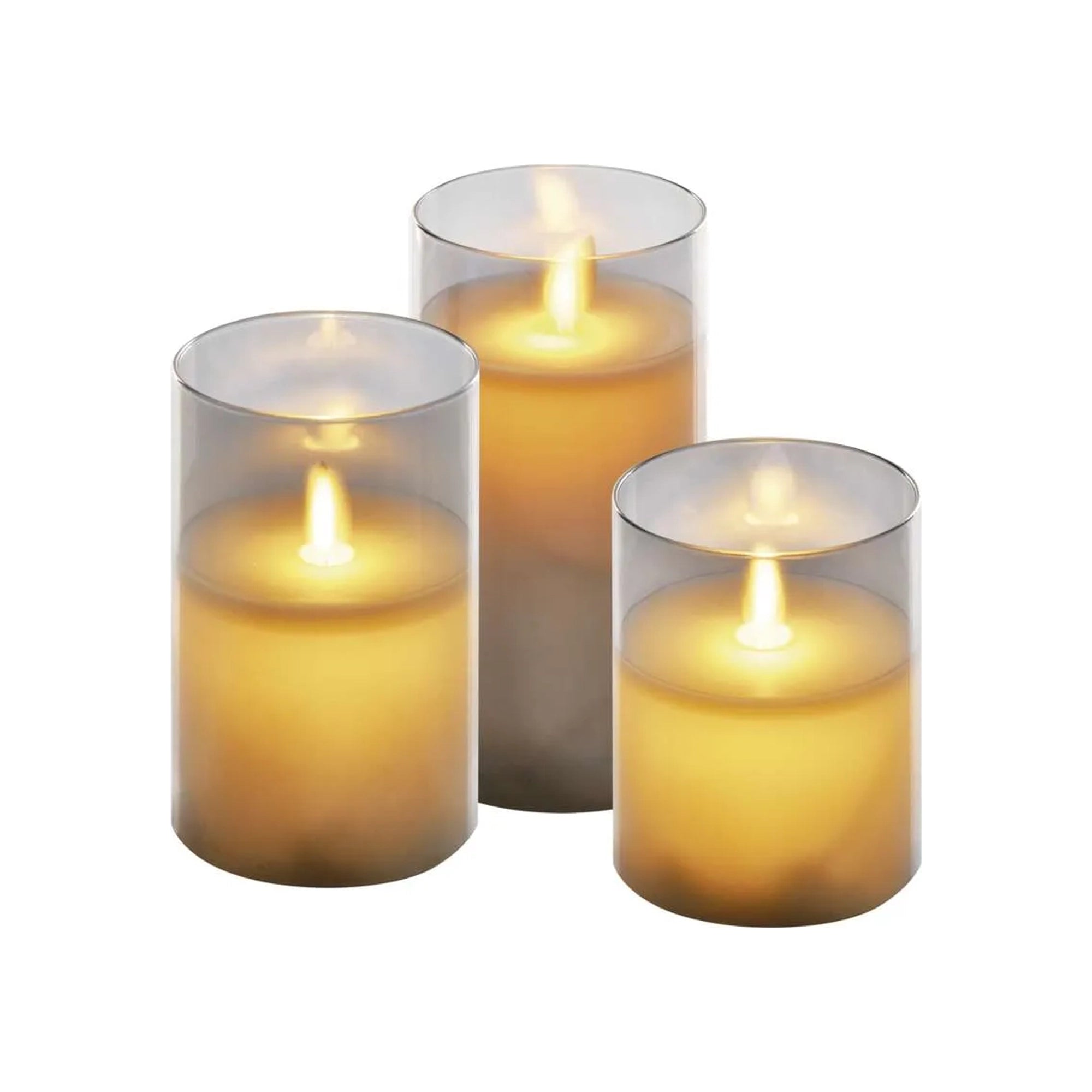 Voštane svijeće u staklu, 3 komada, LED, toplo bijela, 6xAA, IP20, 10-15cm