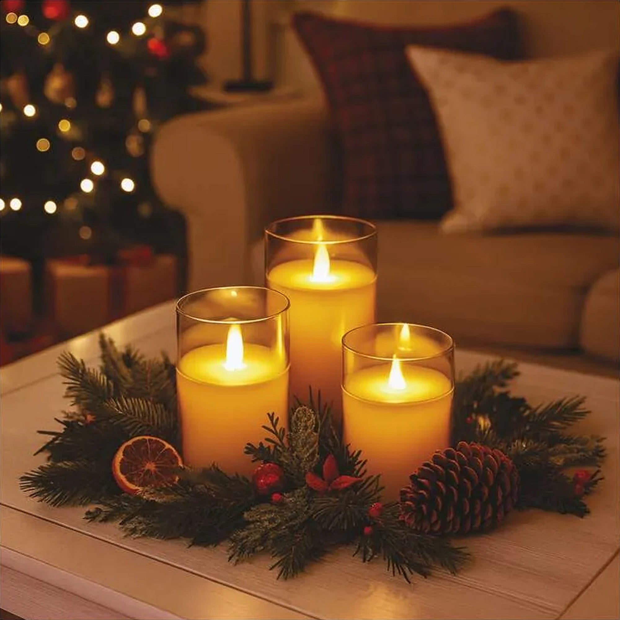 Voštane svijeće u staklu, 3 komada, LED, toplo bijela, 6xAA, IP20, 10-15cm