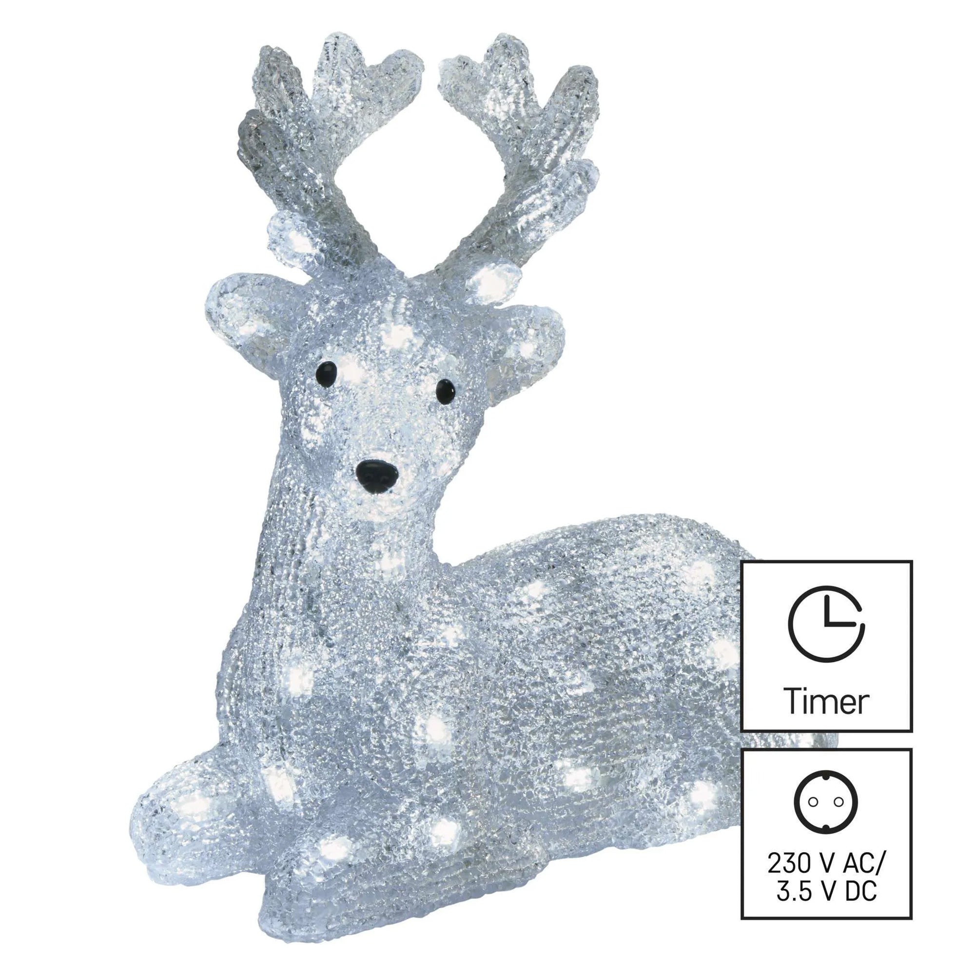 LED Christmas deer, indoor and outdoor, cool white, timer, 27cm