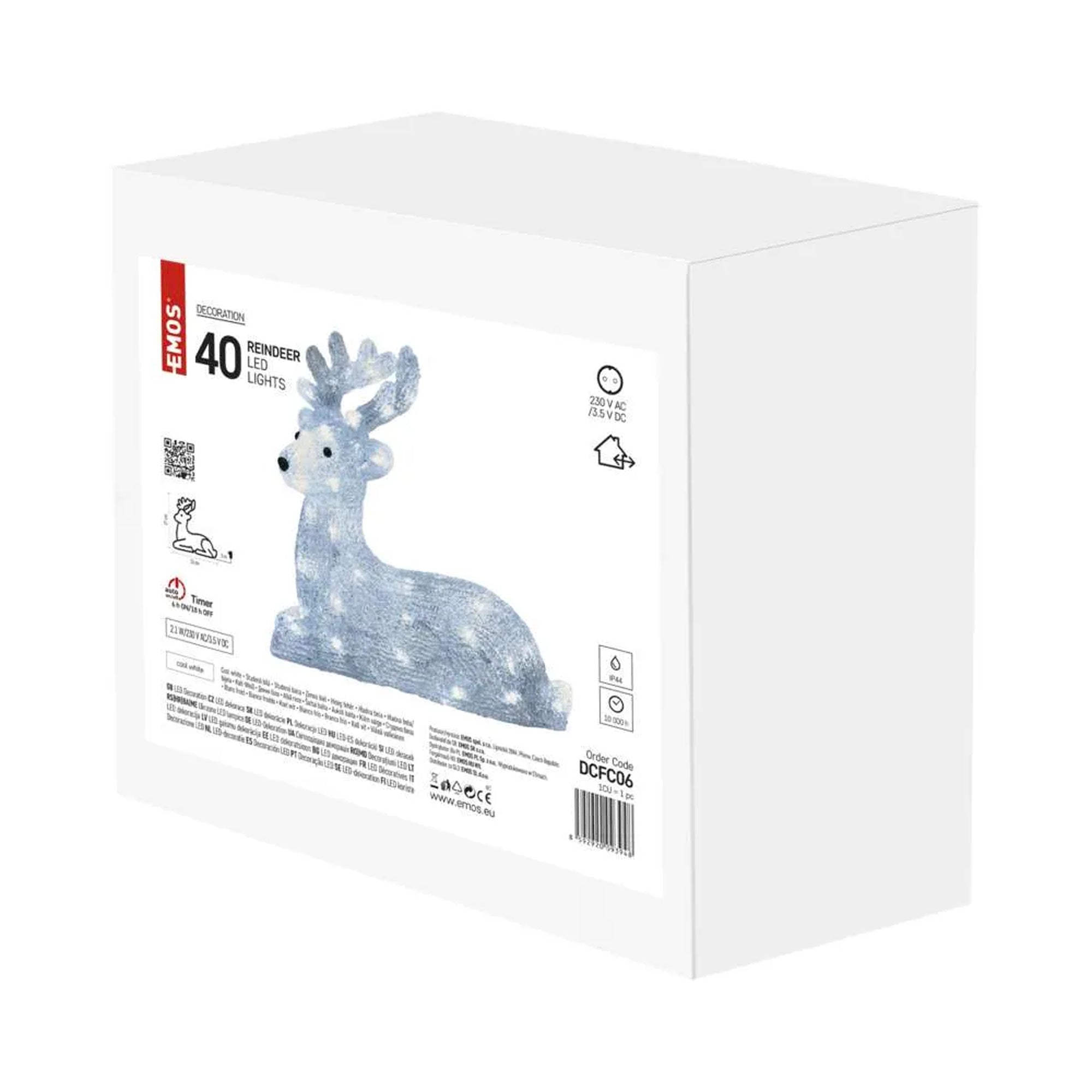 LED Christmas deer, indoor and outdoor, cool white, timer, 27cm