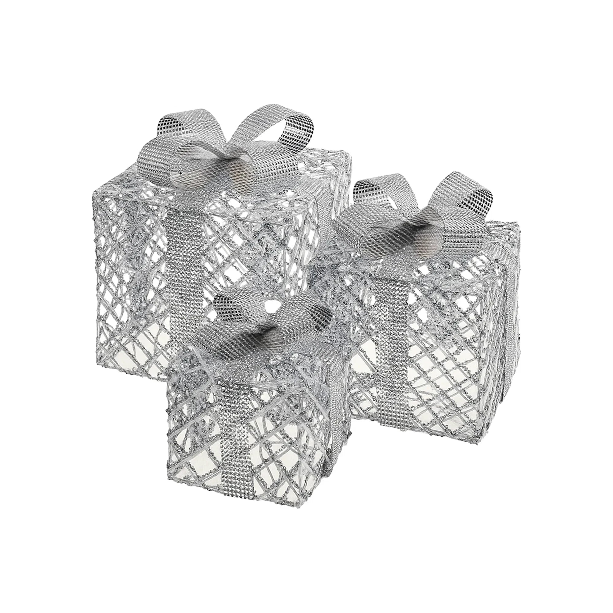 Božićni pokloni, 3 veličine, srebrni, LED, hladno bijela, IP20, 15-25cm