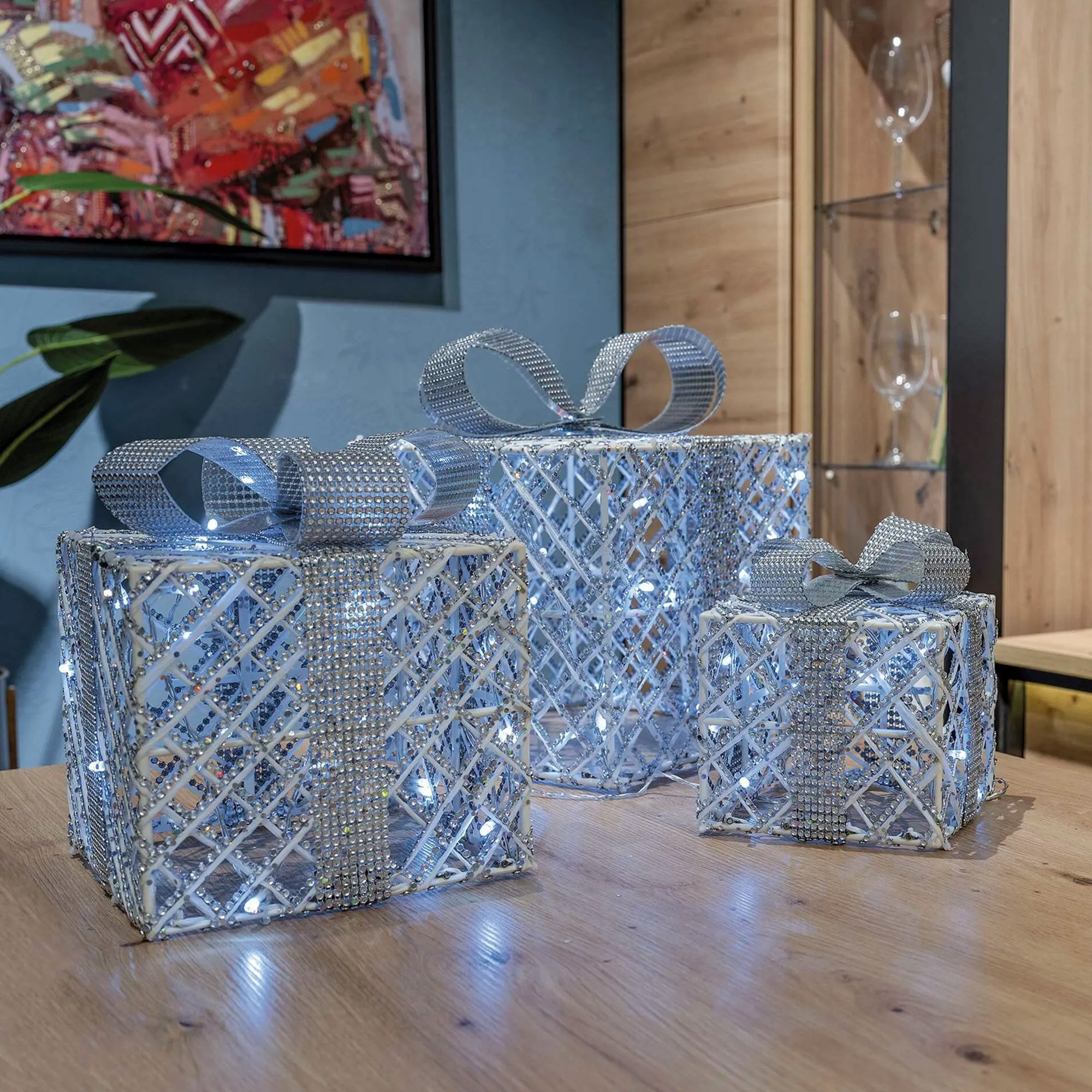 LED gifts, 3 sizes, indoor, silver, warm white