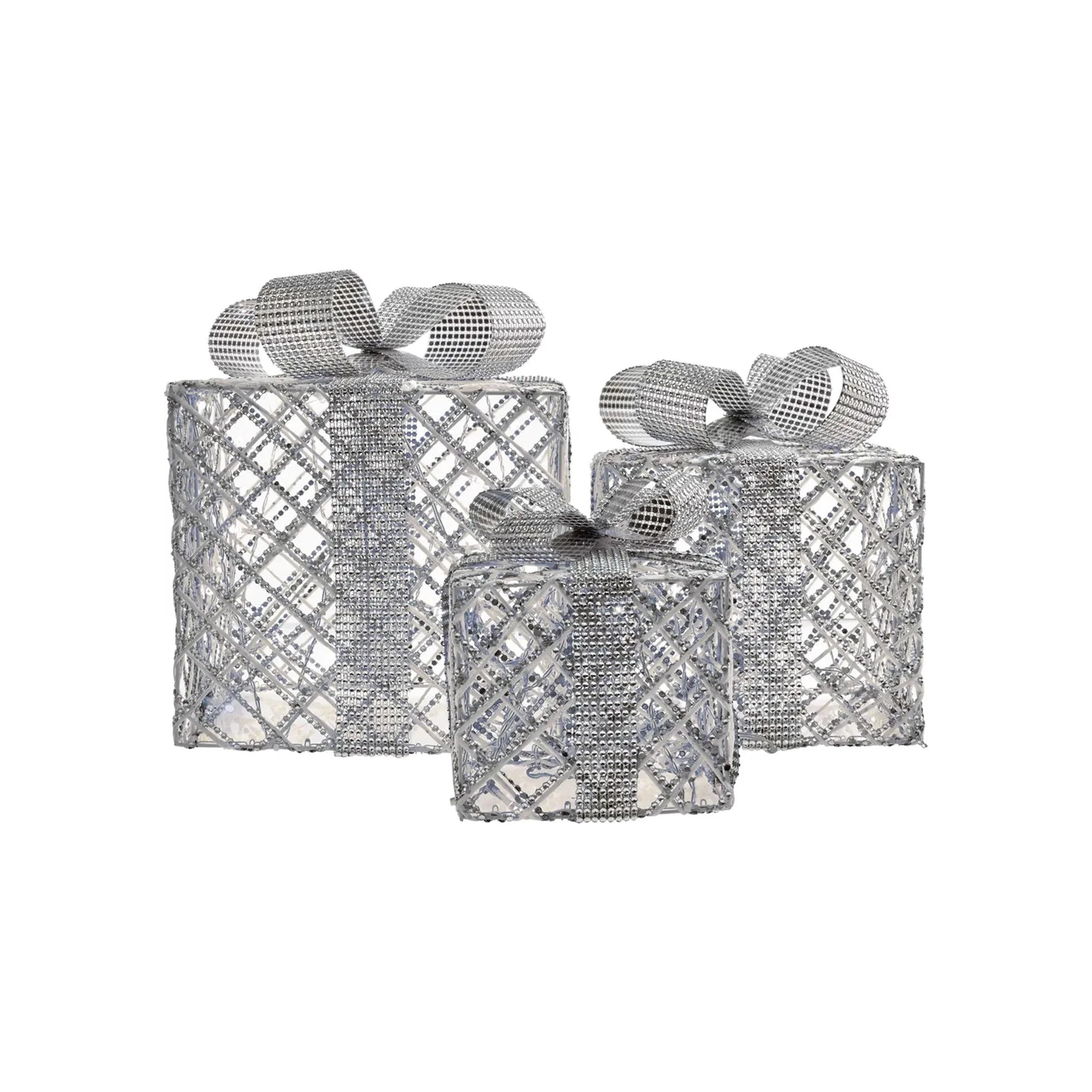 Božićni pokloni, 3 veličine, srebrni, LED, hladno bijela, IP20, 15-25cm