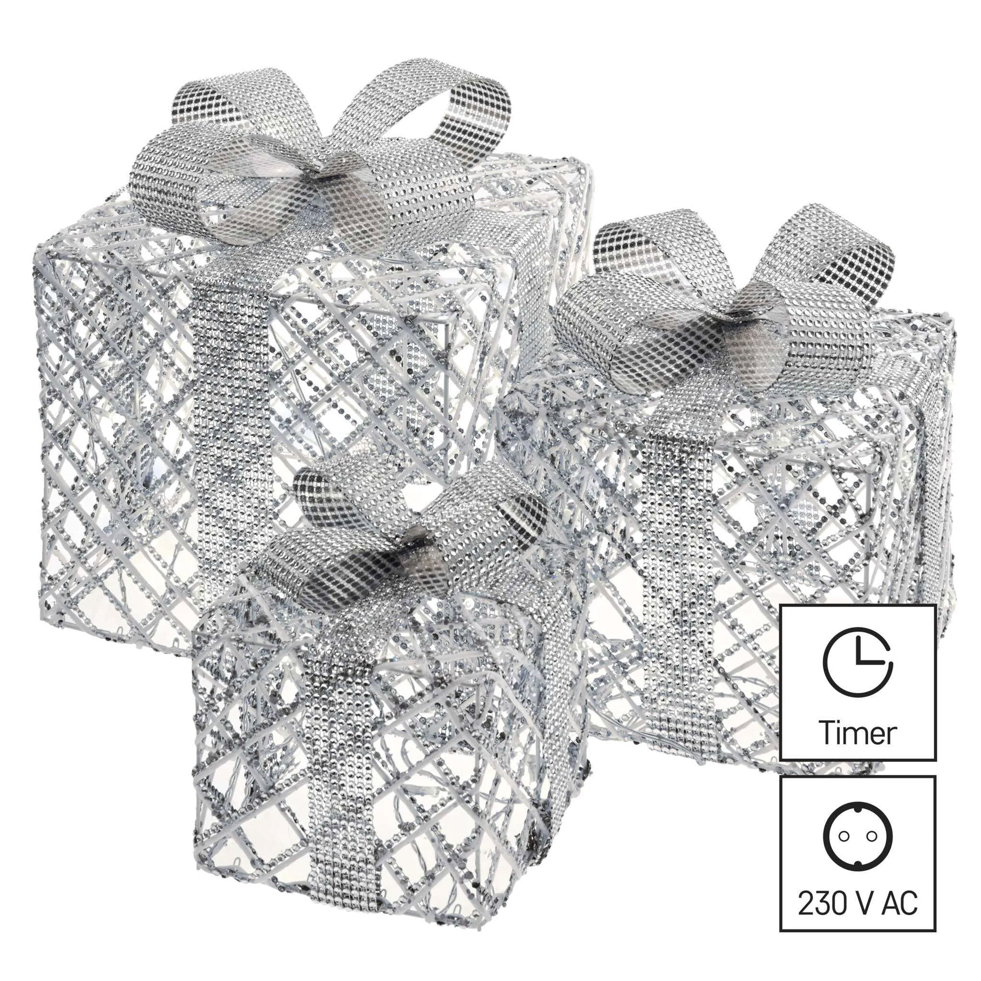 LED gifts, 3 sizes, indoor, silver, warm white