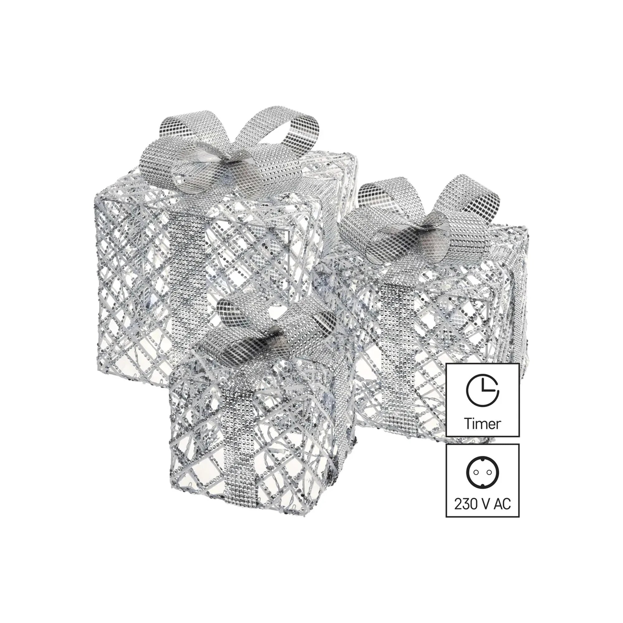 Božićni pokloni, 3 veličine, srebrni, LED, hladno bijela, IP20, 15-25cm
