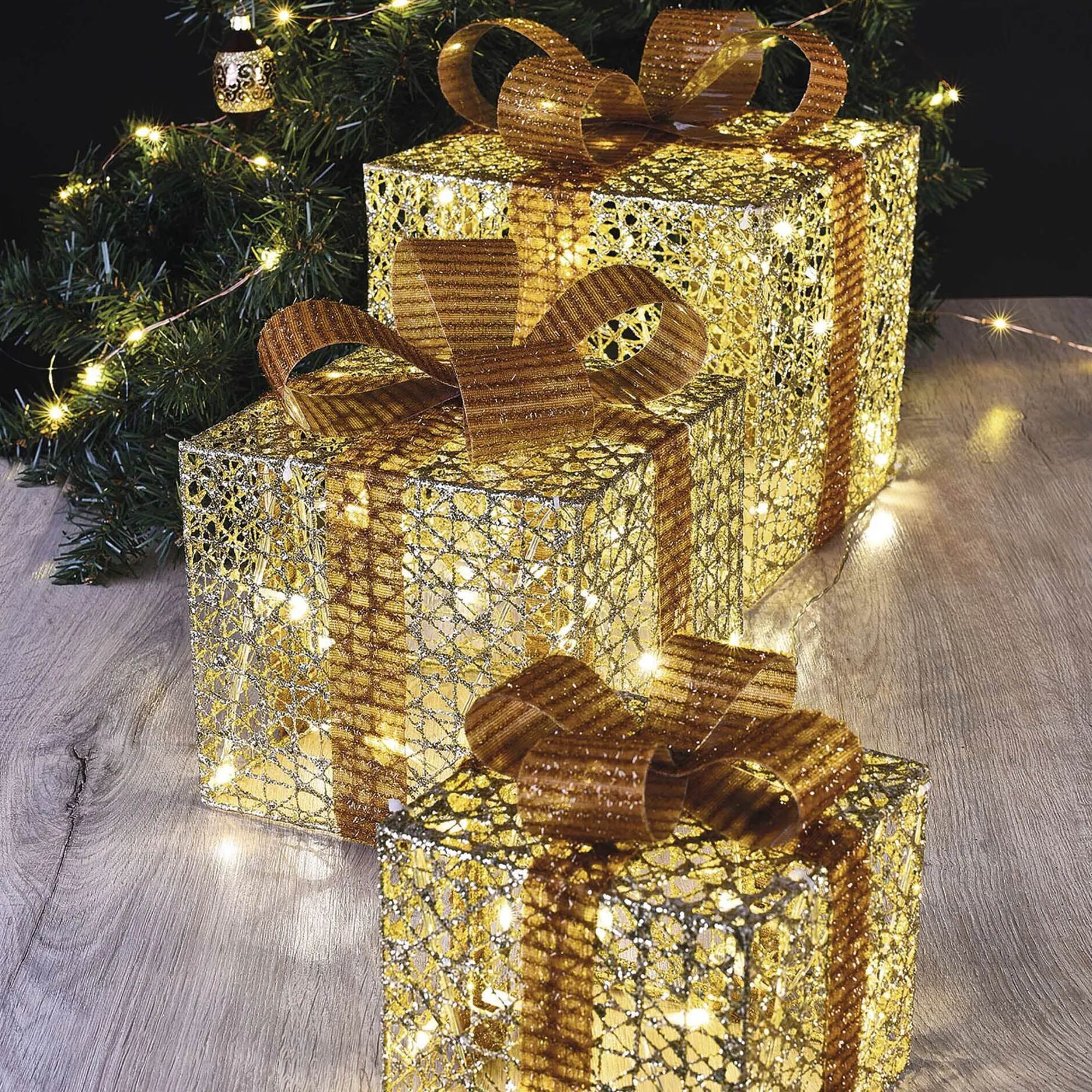 LED gifts, 3 sizes, indoor, gold, warm white