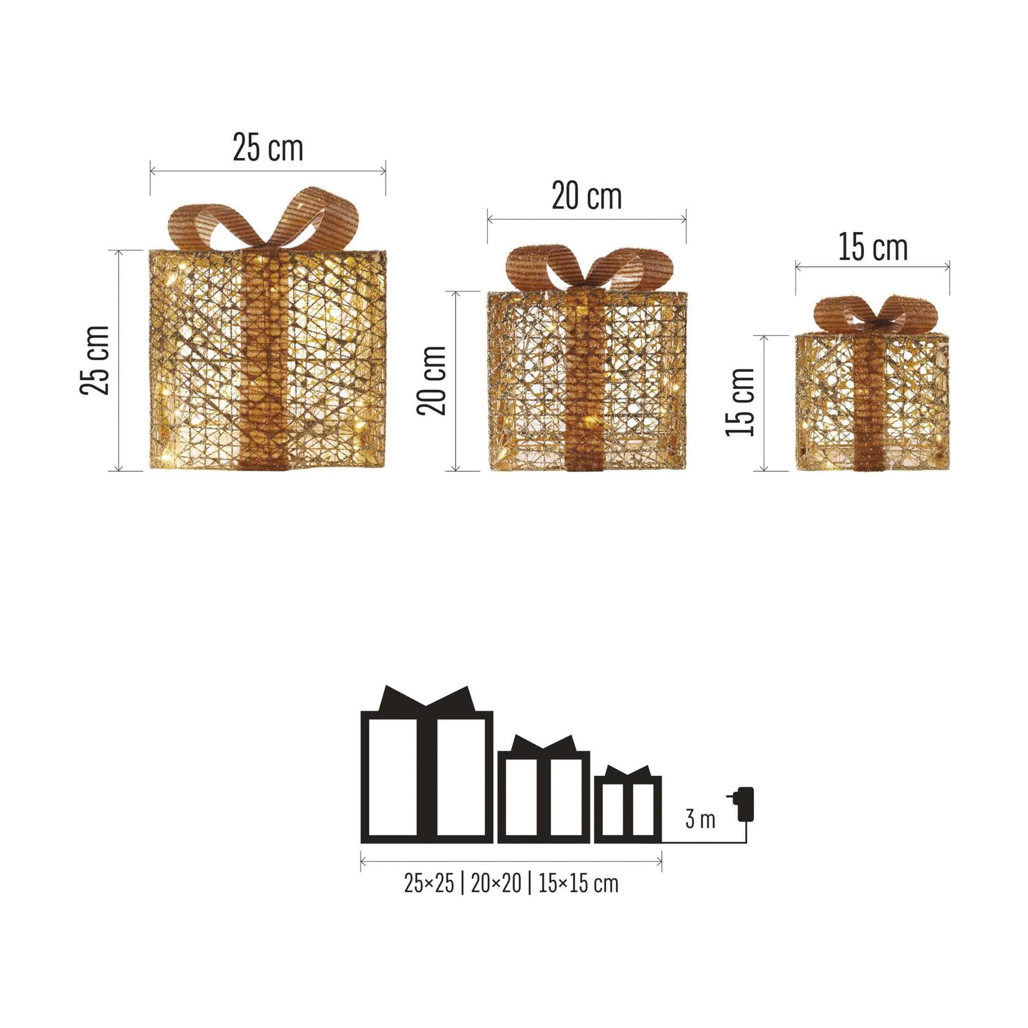 LED gifts, 3 sizes, indoor, gold, warm white
