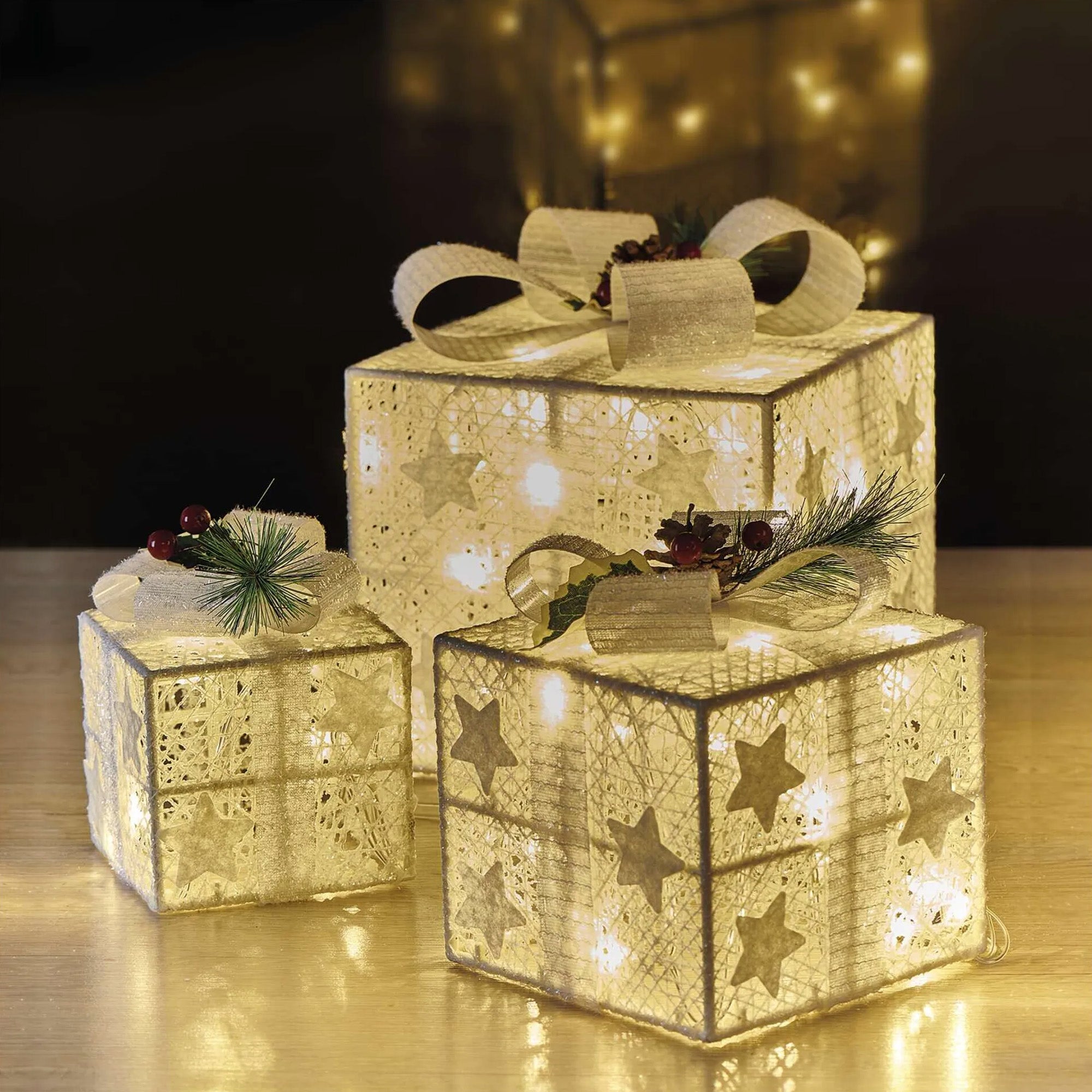 Božićni pokloni, 3 veličine, bijeli, LED, toplo bijela, IP20