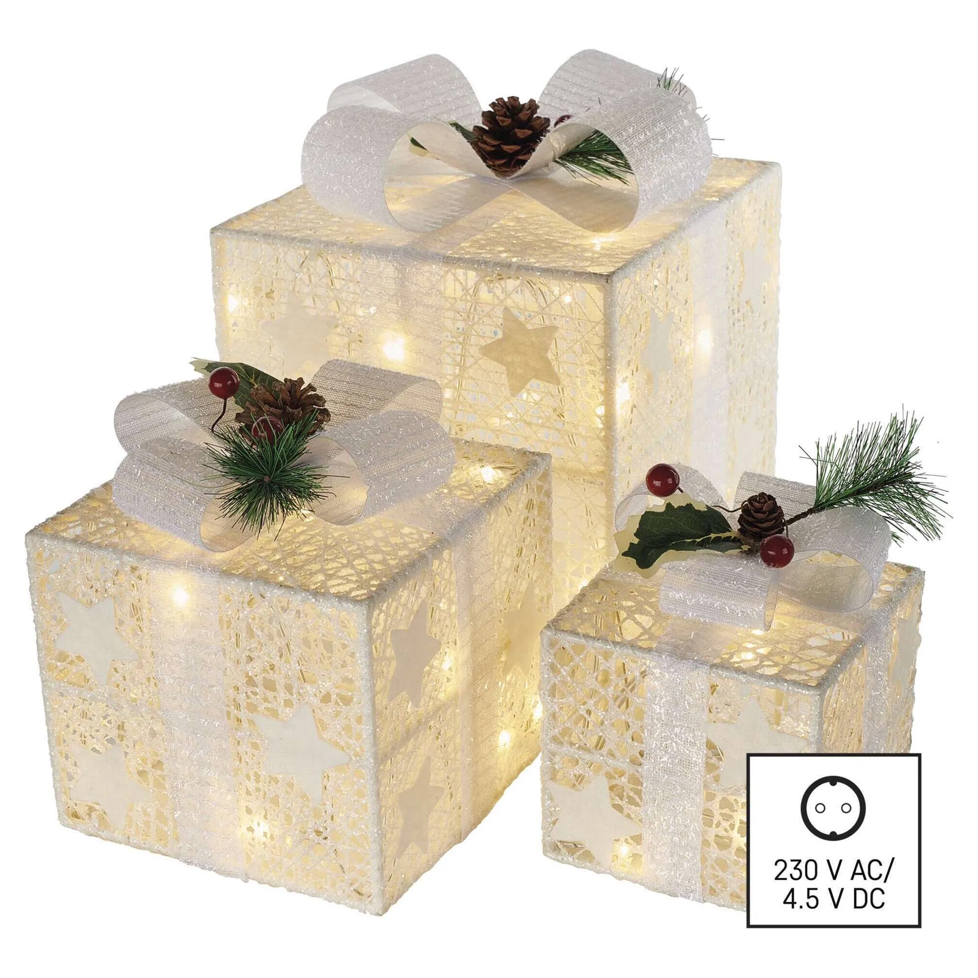 Božićni pokloni, 3 veličine, bijeli, LED, toplo bijela, IP20
